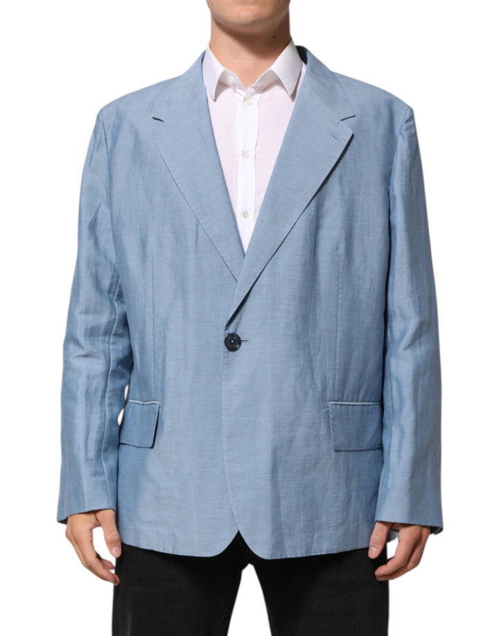 Dolce & Gabbana Light Blue Linen Double Breasted Men Jacket Blazer - RIMODA