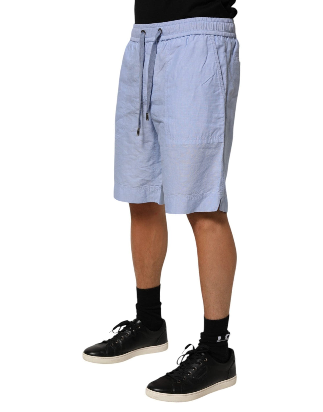 Dolce & Gabbana Light Blue Linen Mid Waist Men Bermuda Shorts - RIMODA