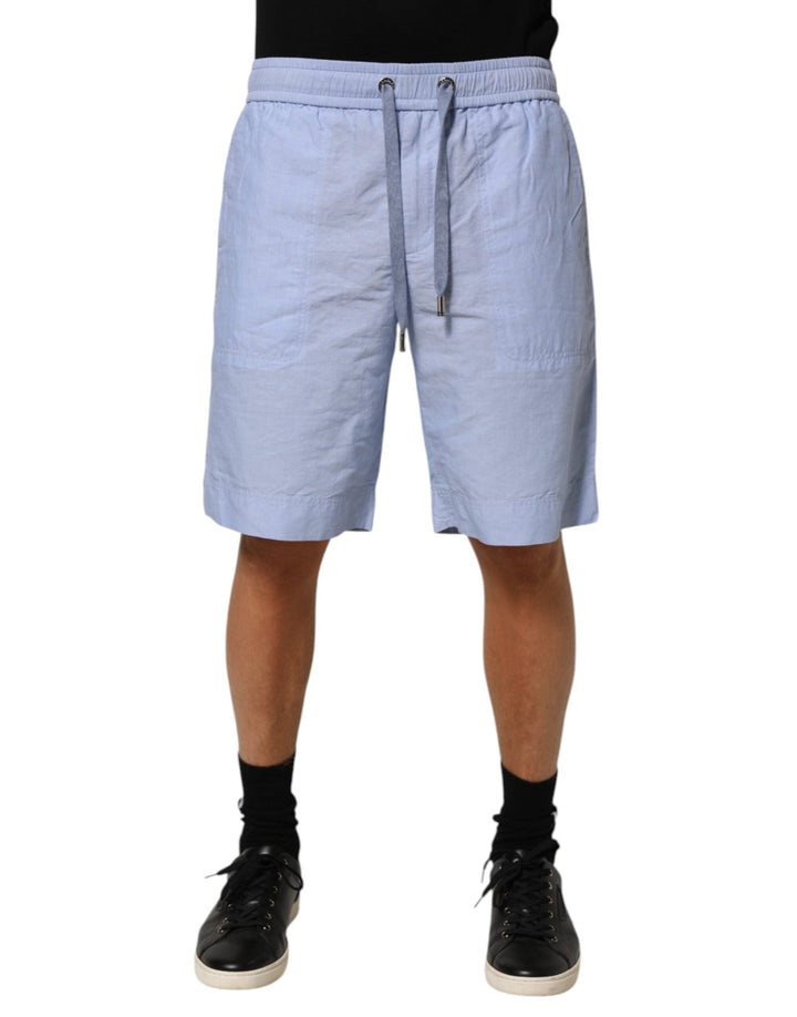 Dolce & Gabbana Light Blue Linen Mid Waist Men Bermuda Shorts - RIMODA