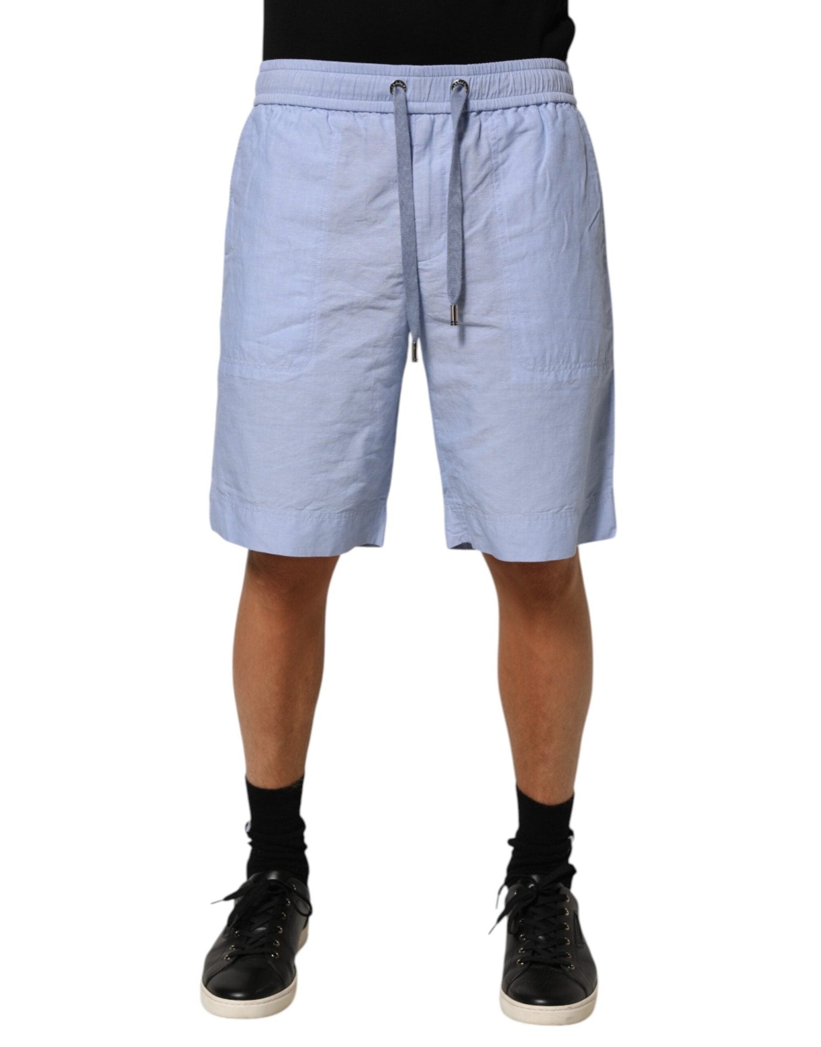 Dolce & Gabbana Light Blue Linen Mid Waist Men Bermuda Shorts - RIMODA