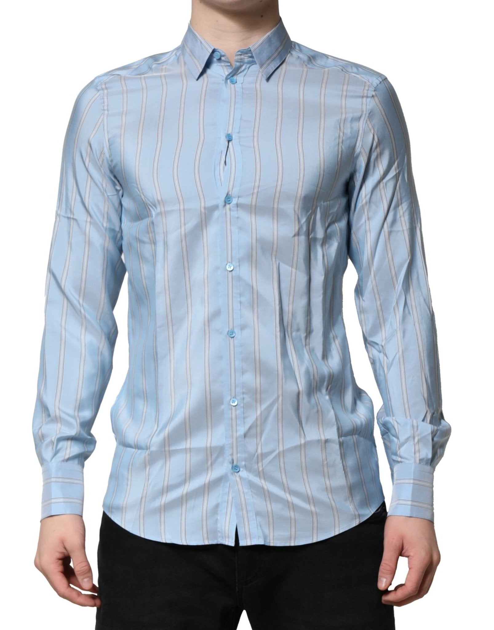 Dolce & Gabbana Light Blue MARTINI Striped Formal Dress Shirt - RIMODA