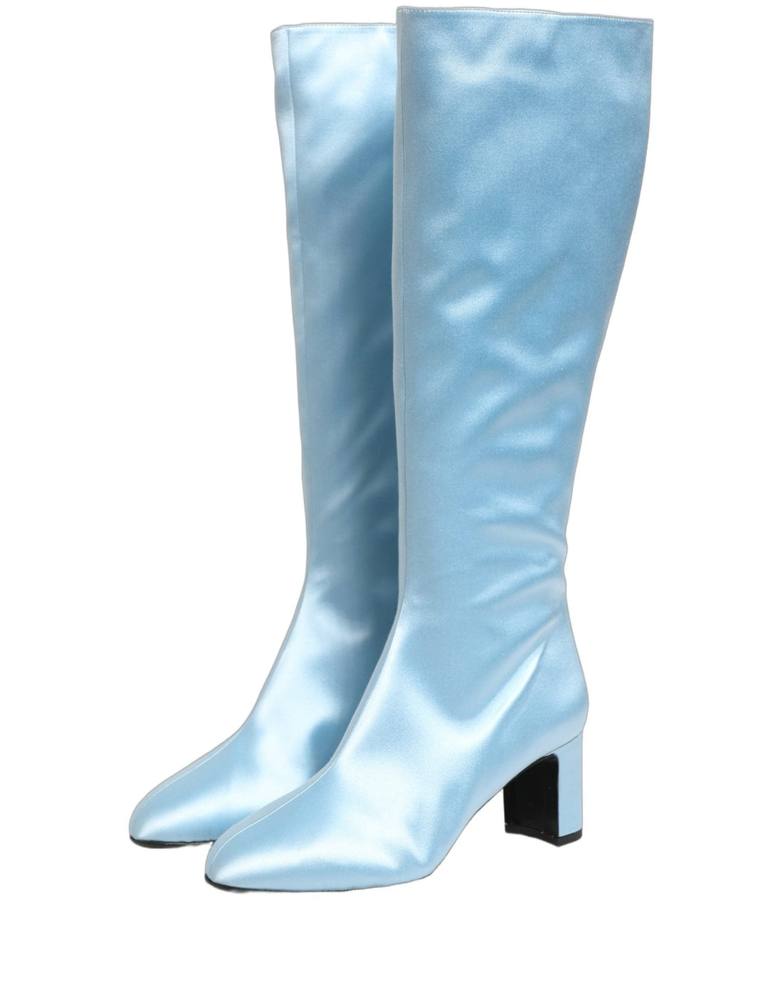 Dolce & Gabbana Light Blue Satin Knee High Boots Shoes - RIMODA