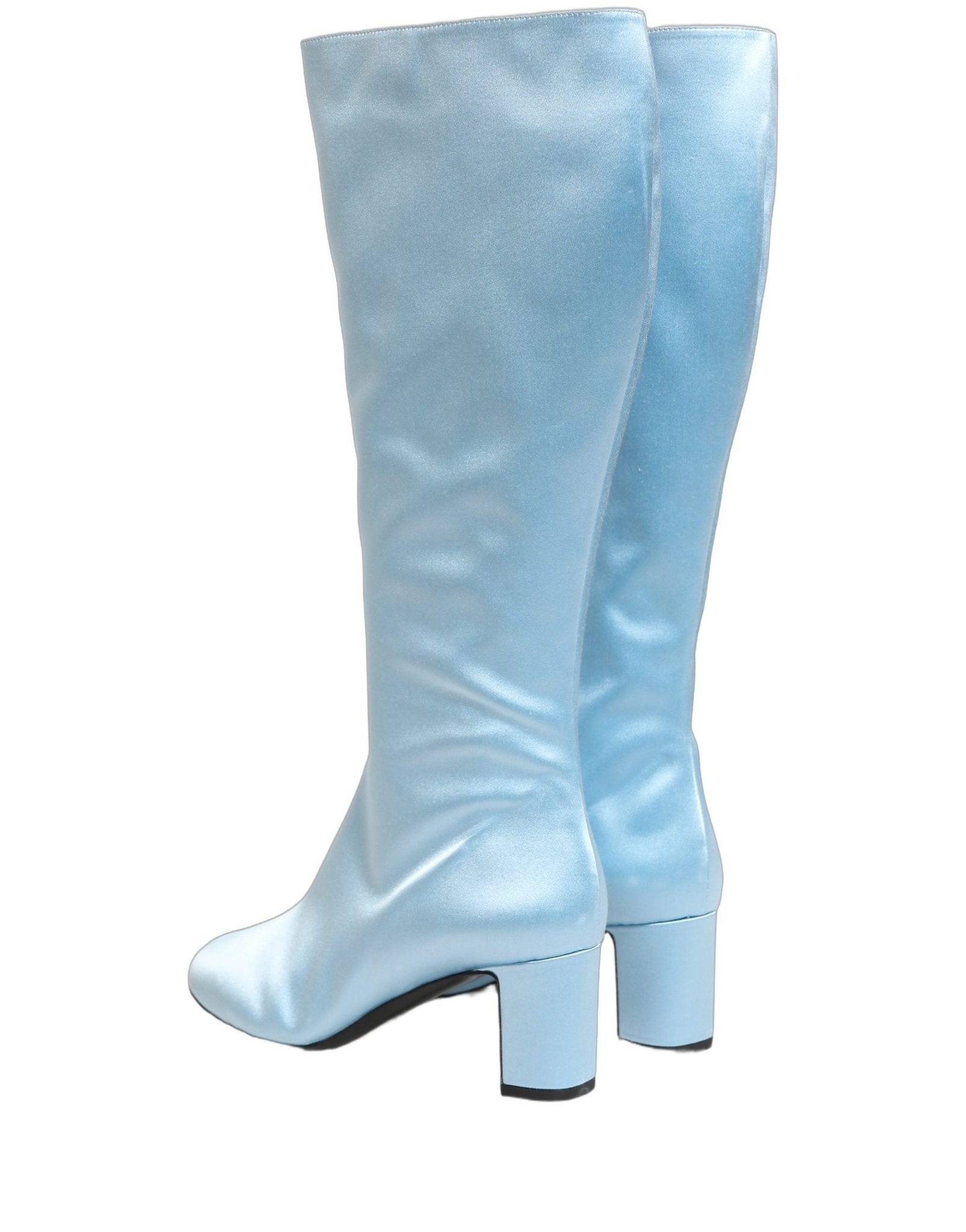Dolce & Gabbana Light Blue Satin Knee High Boots Shoes - RIMODA