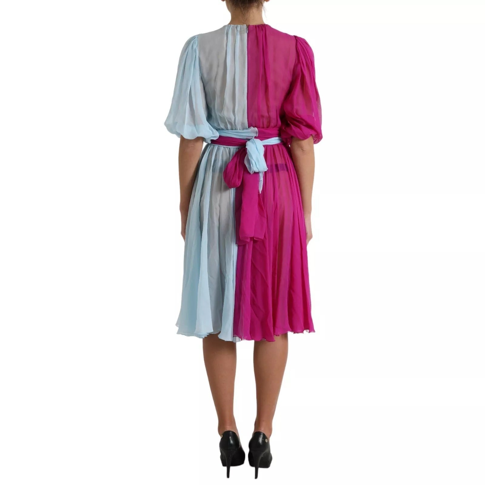 Dolce & Gabbana Light Blue Silk Two Tone Midi Dress - RIMODA