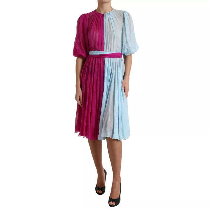 Dolce & Gabbana Light Blue Silk Two Tone Midi Dress - RIMODA