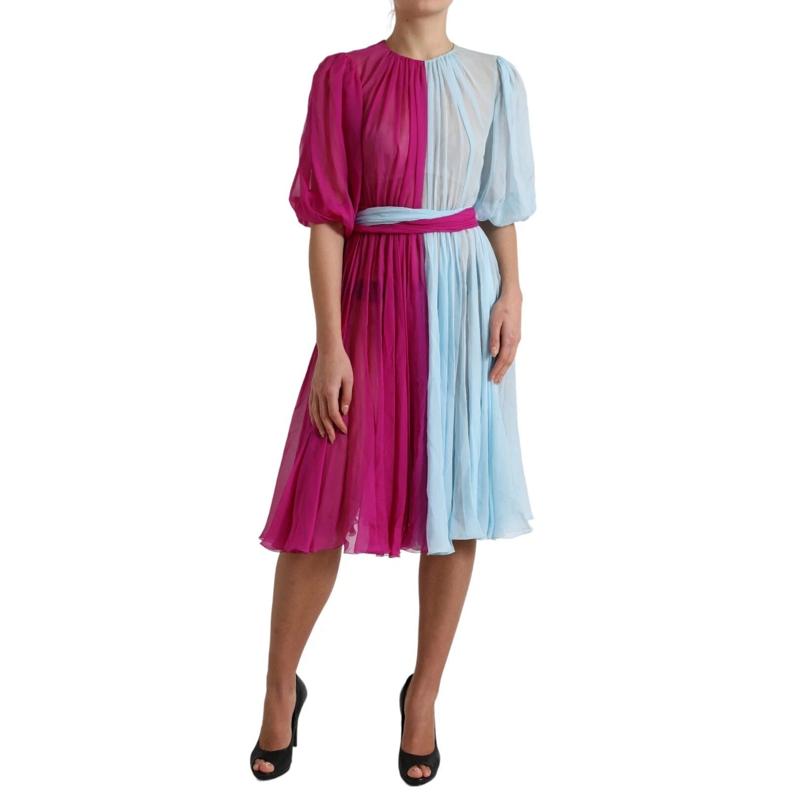 Dolce & Gabbana Light Blue Silk Two Tone Midi Dress - RIMODA