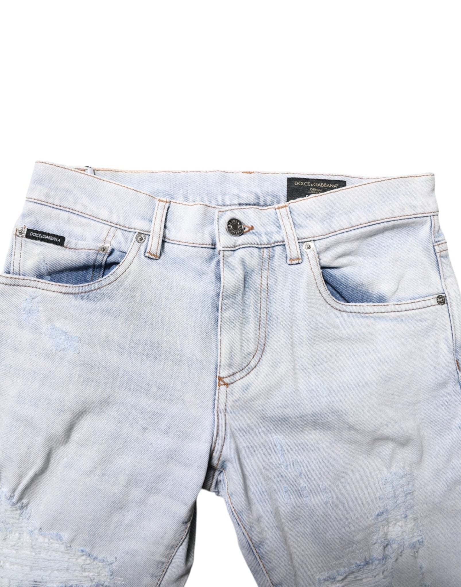 Dolce & Gabbana Light Blue Tattered Skinny Denim Jeans - RIMODA