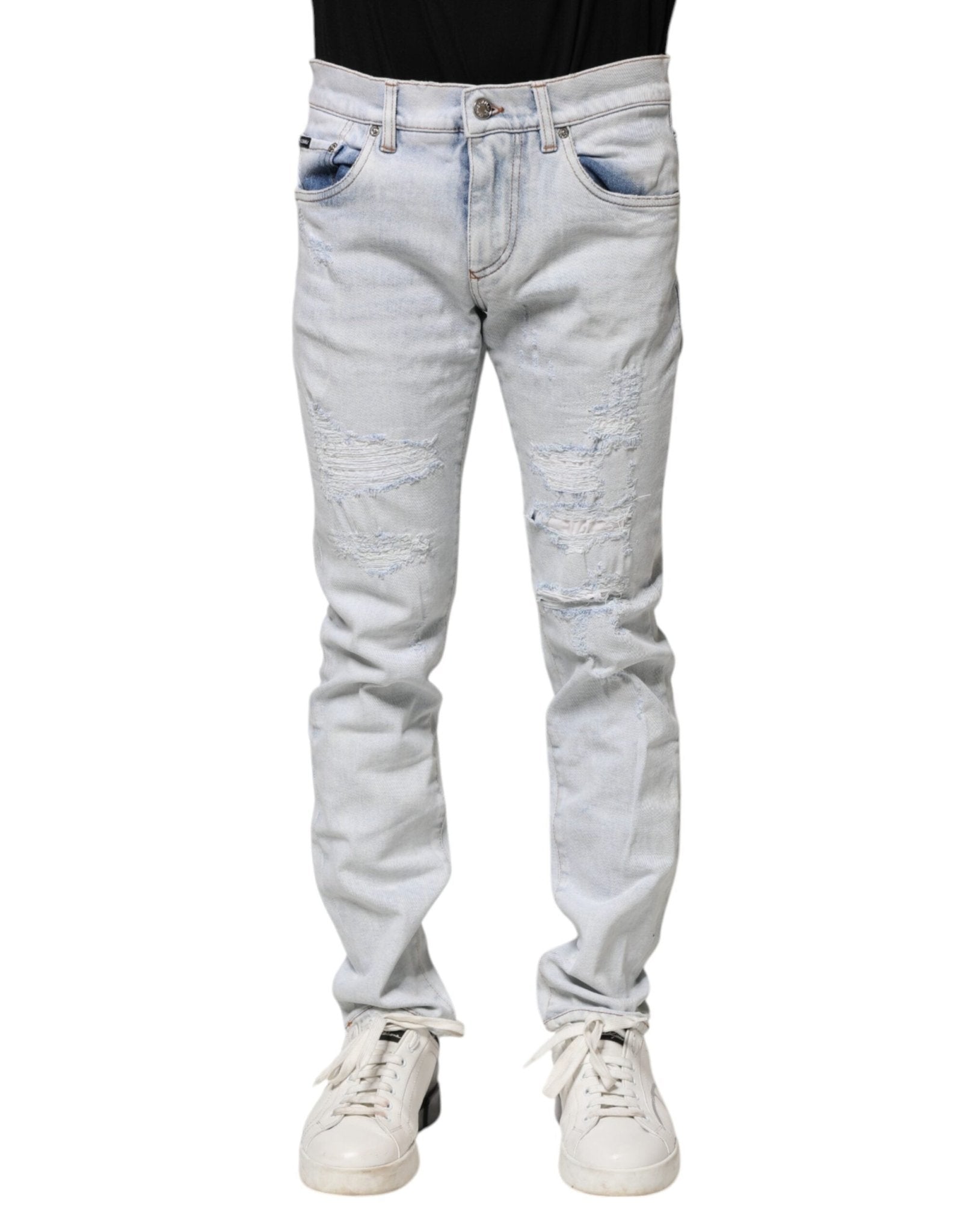 Dolce & Gabbana Light Blue Tattered Skinny Denim Jeans - RIMODA