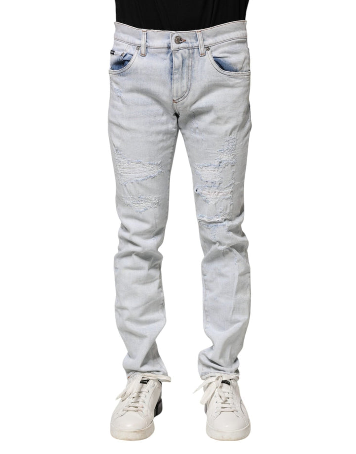 Dolce & Gabbana Light Blue Tattered Skinny Denim Jeans - RIMODA
