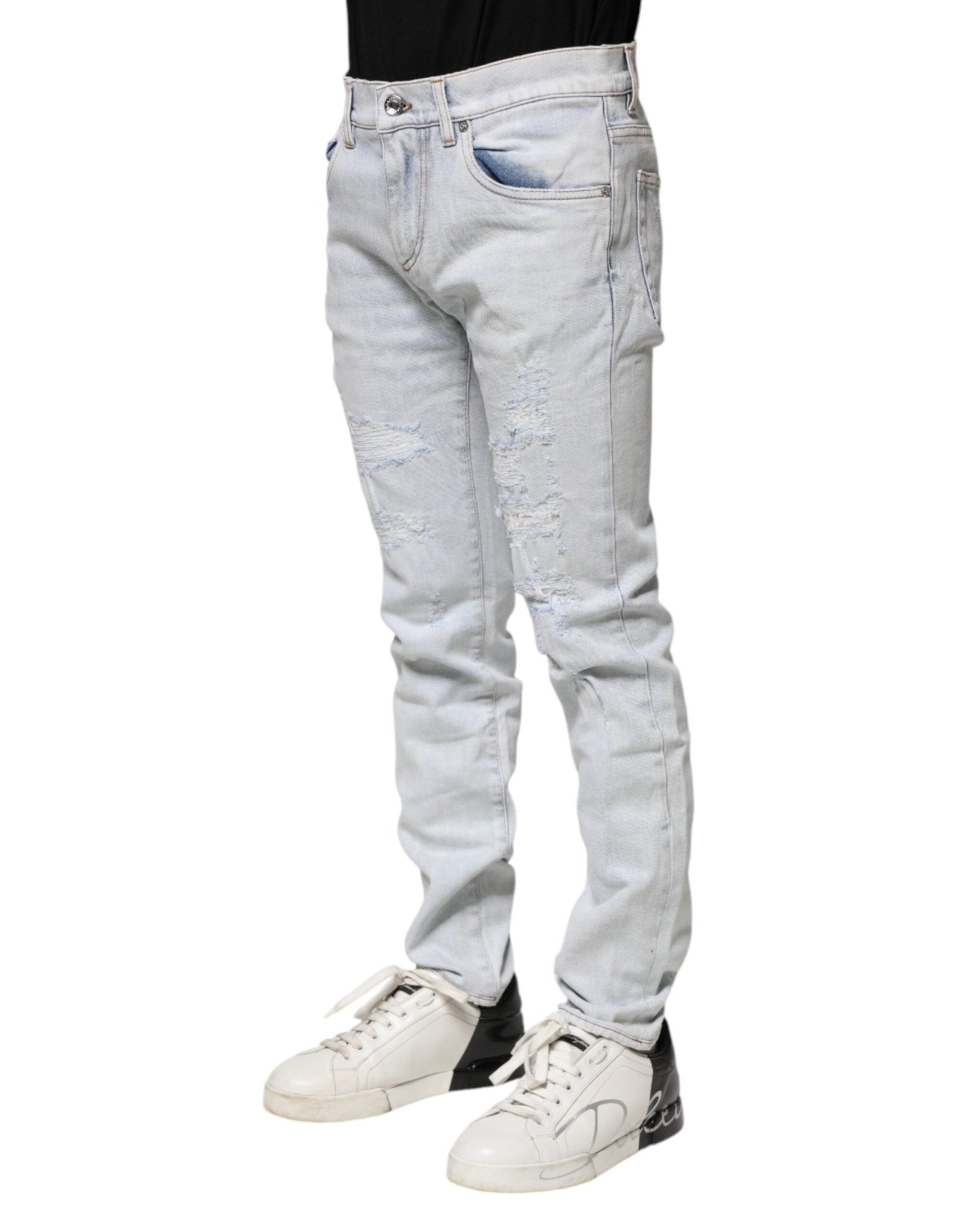 Dolce & Gabbana Light Blue Tattered Skinny Denim Jeans - RIMODA