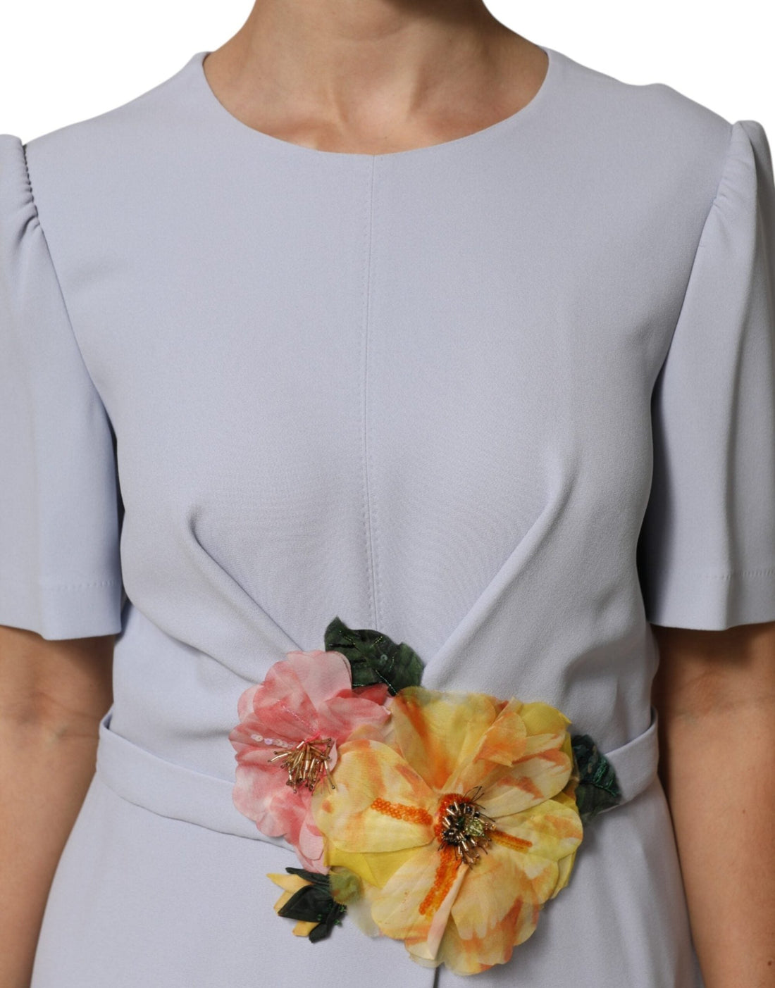 Dolce & Gabbana Light Blue Viscose Blend Floral Applique Dress - RIMODA