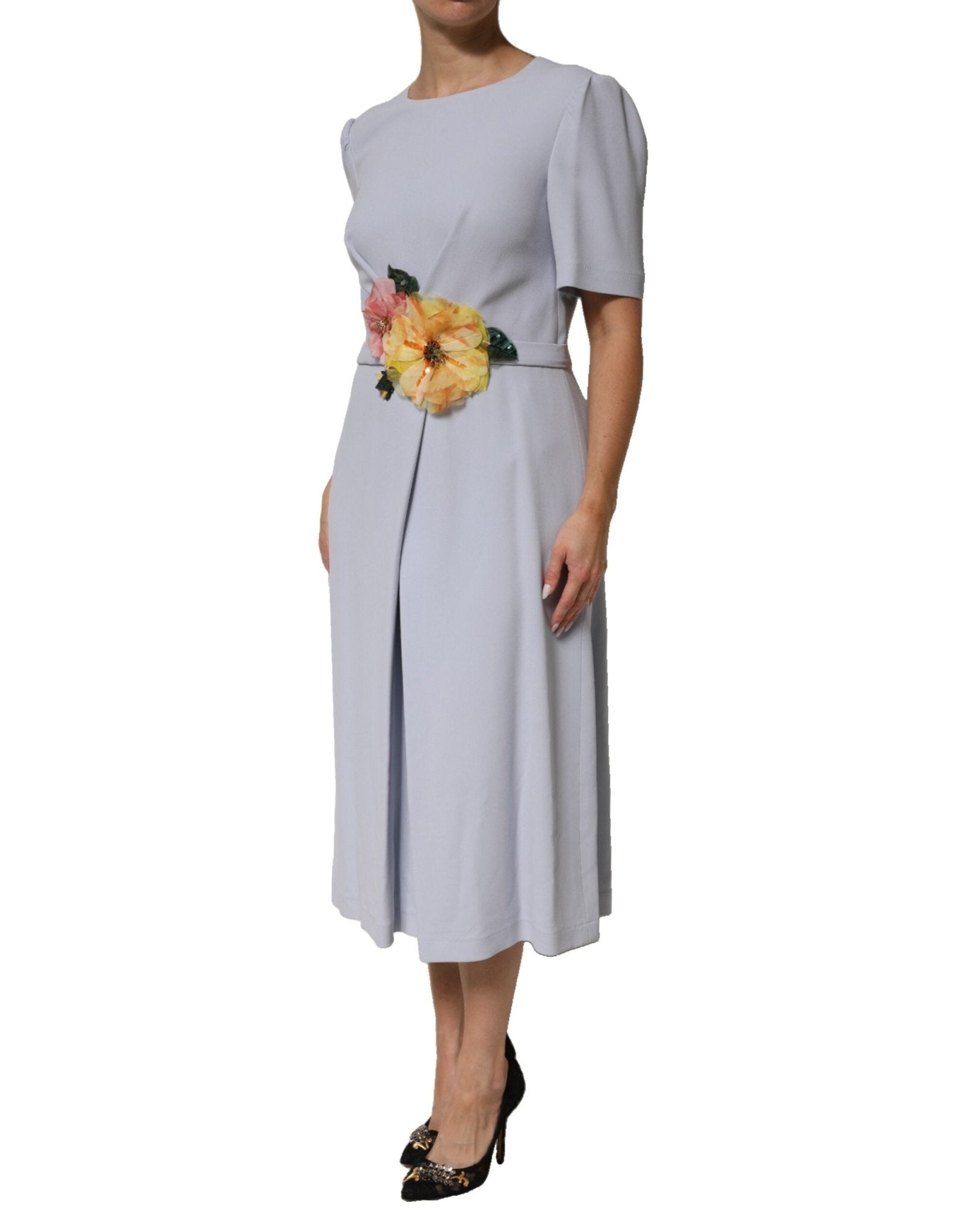 Dolce & Gabbana Light Blue Viscose Blend Floral Applique Dress - RIMODA