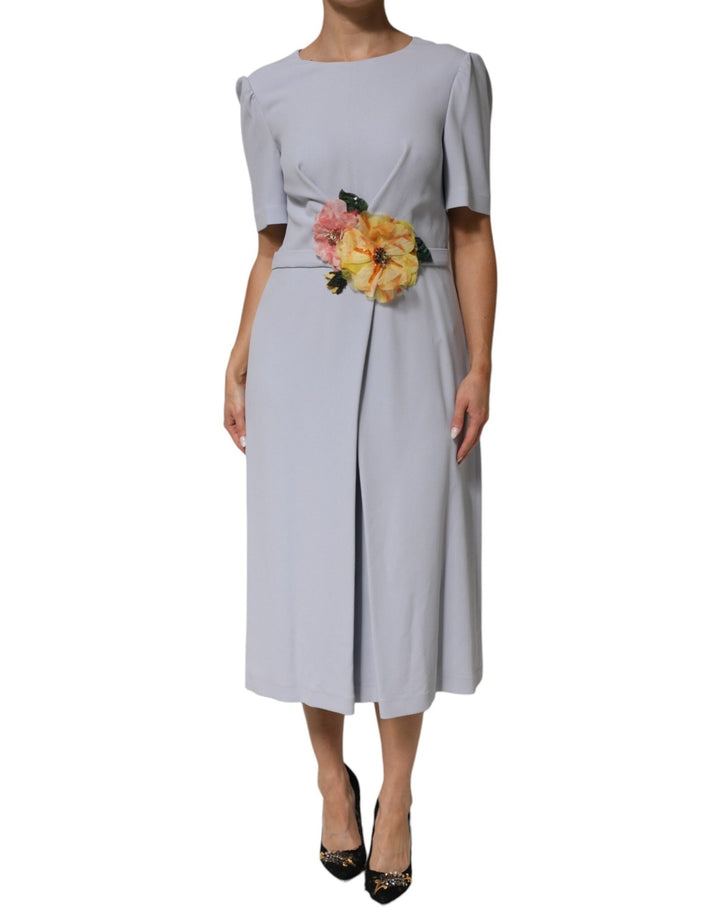Dolce & Gabbana Light Blue Viscose Blend Floral Applique Dress - RIMODA