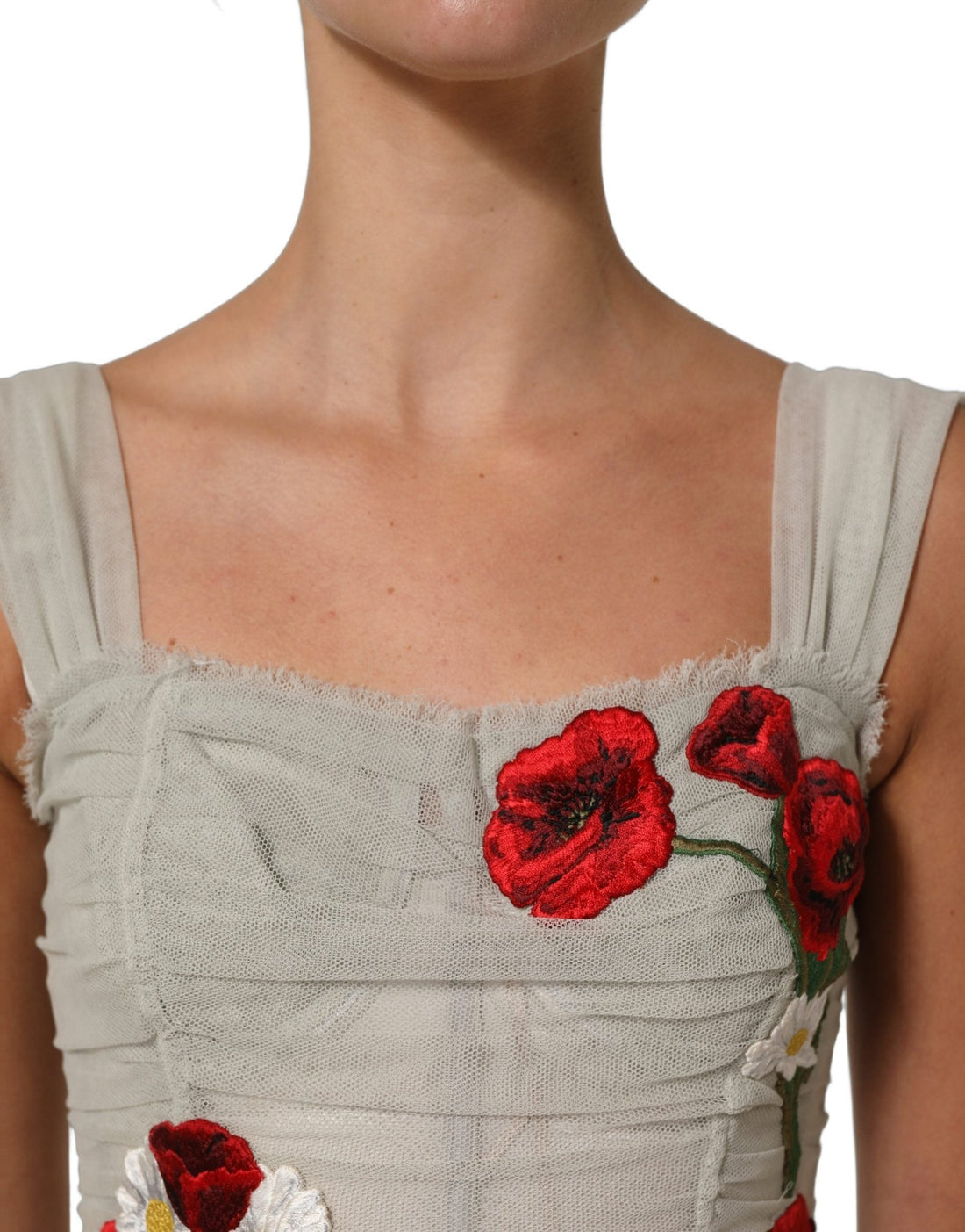 Dolce & Gabbana Light Gray Rose Embroidery Sheath Midi Dress - RIMODA
