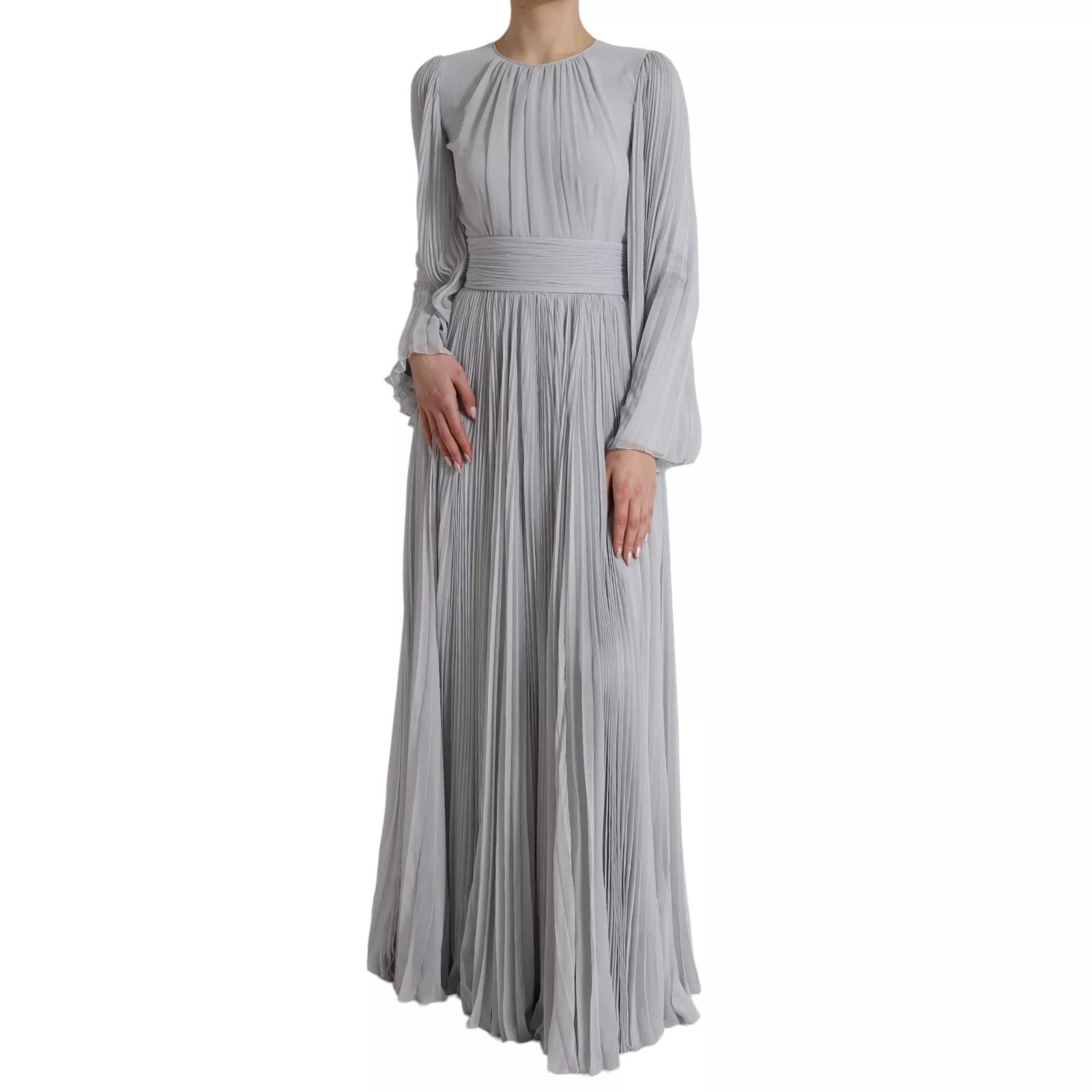 Dolce & Gabbana Light Grey Polyester Pleated Long Maxi Dress - RIMODA