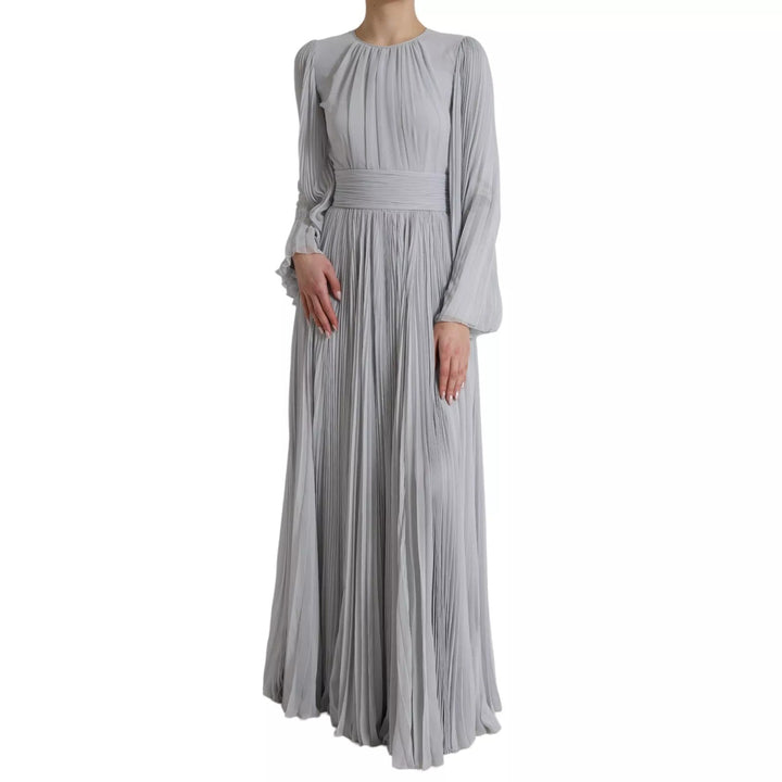 Dolce & Gabbana Light Grey Polyester Pleated Long Maxi Dress - RIMODA