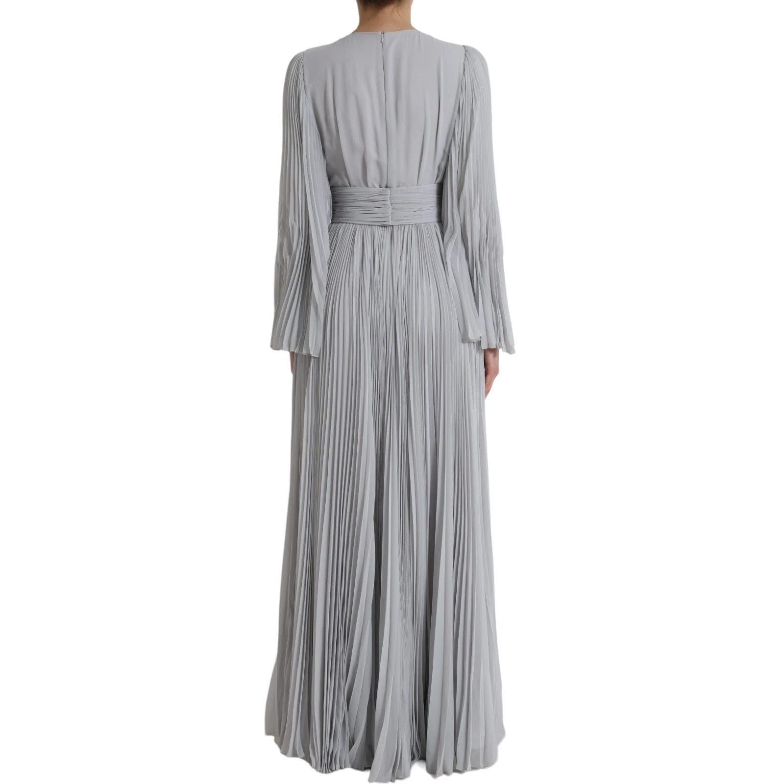 Dolce & Gabbana Light Grey Polyester Pleated Long Maxi Dress - RIMODA