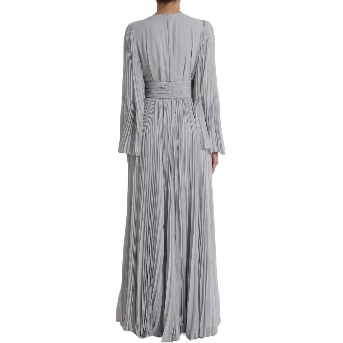 Dolce & Gabbana Light Grey Polyester Pleated Long Maxi Dress - RIMODA