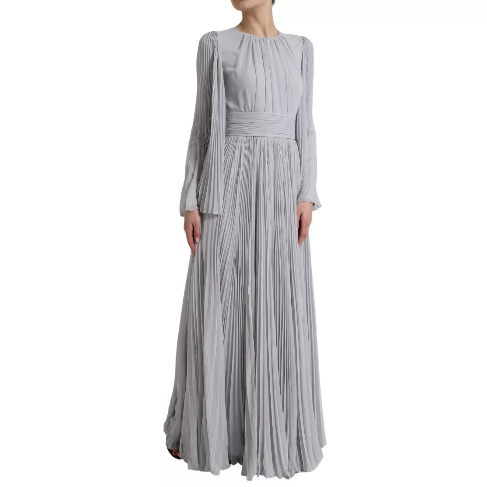 Dolce & Gabbana Light Grey Polyester Pleated Long Maxi Dress - RIMODA