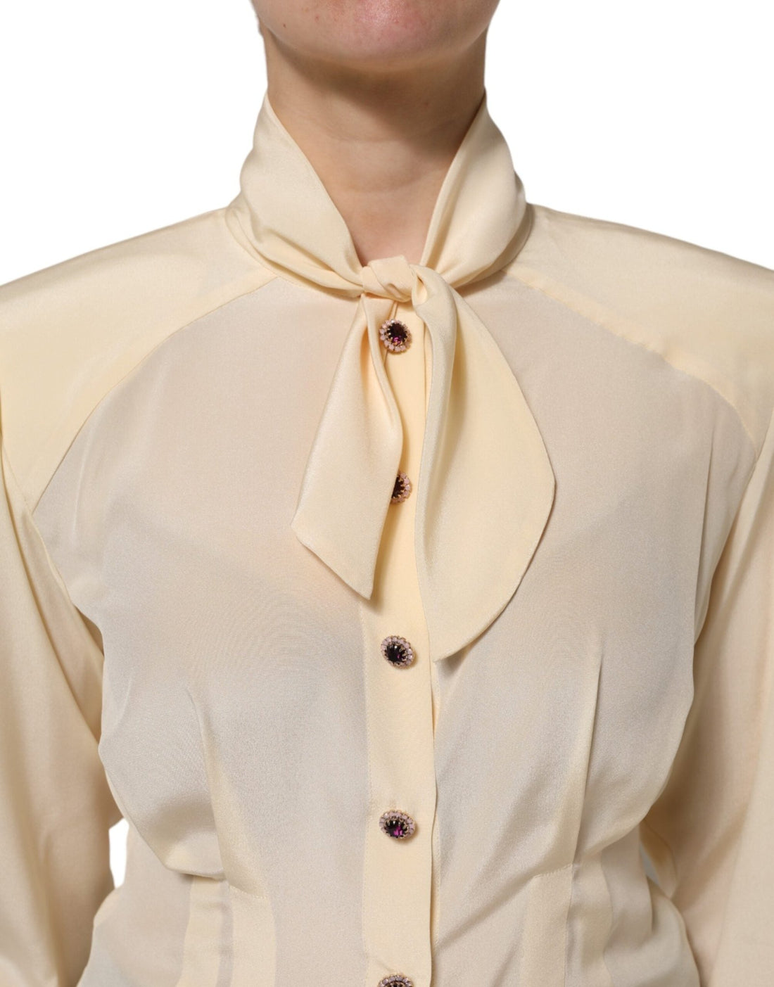 Dolce & Gabbana Light Yellow Ascot Collar Buttoned Blouse Top - RIMODA