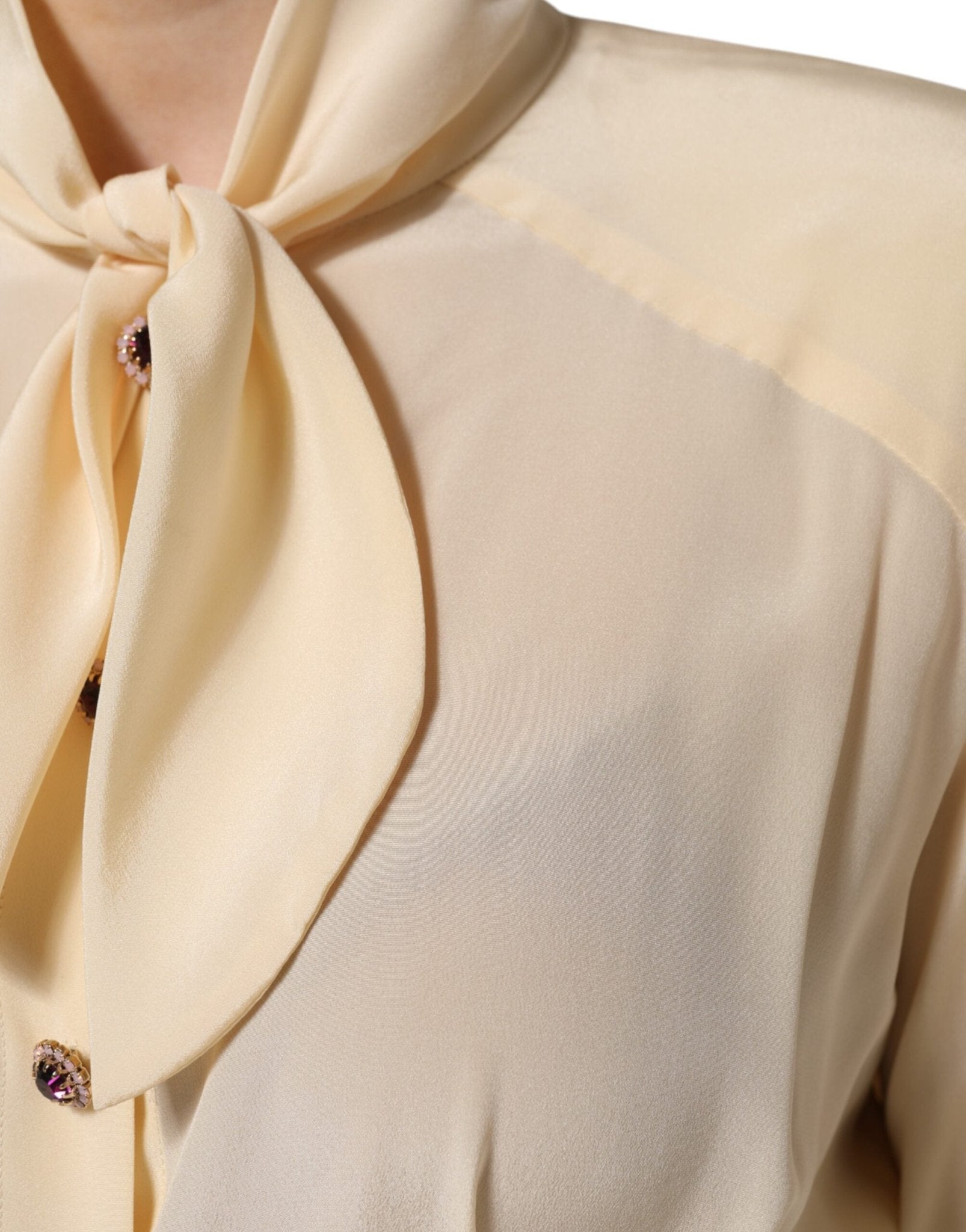 Dolce & Gabbana Light Yellow Silk Ascot Collared Blouse Top - RIMODA