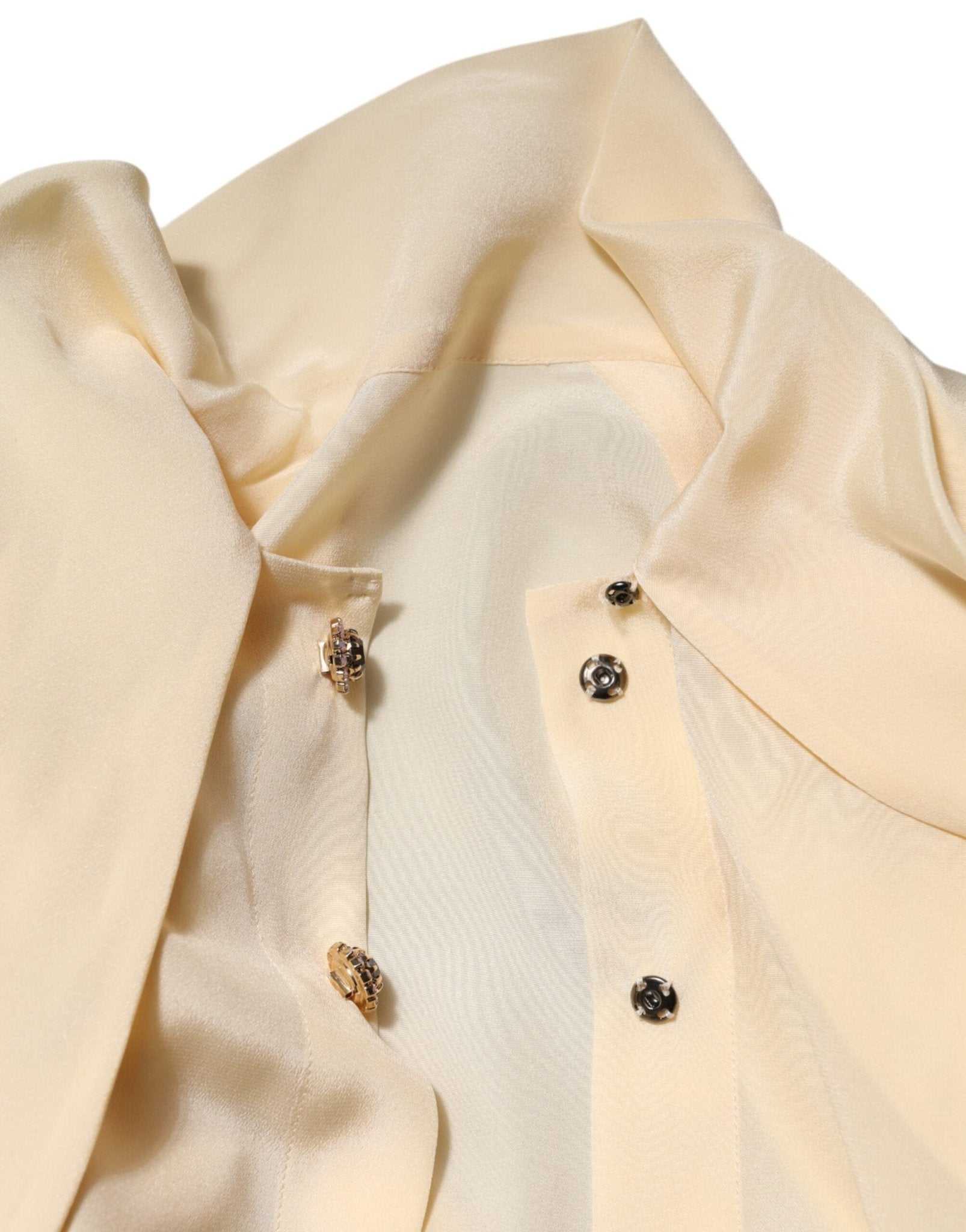 Dolce & Gabbana Light Yellow Silk Ascot Collared Blouse Top - RIMODA