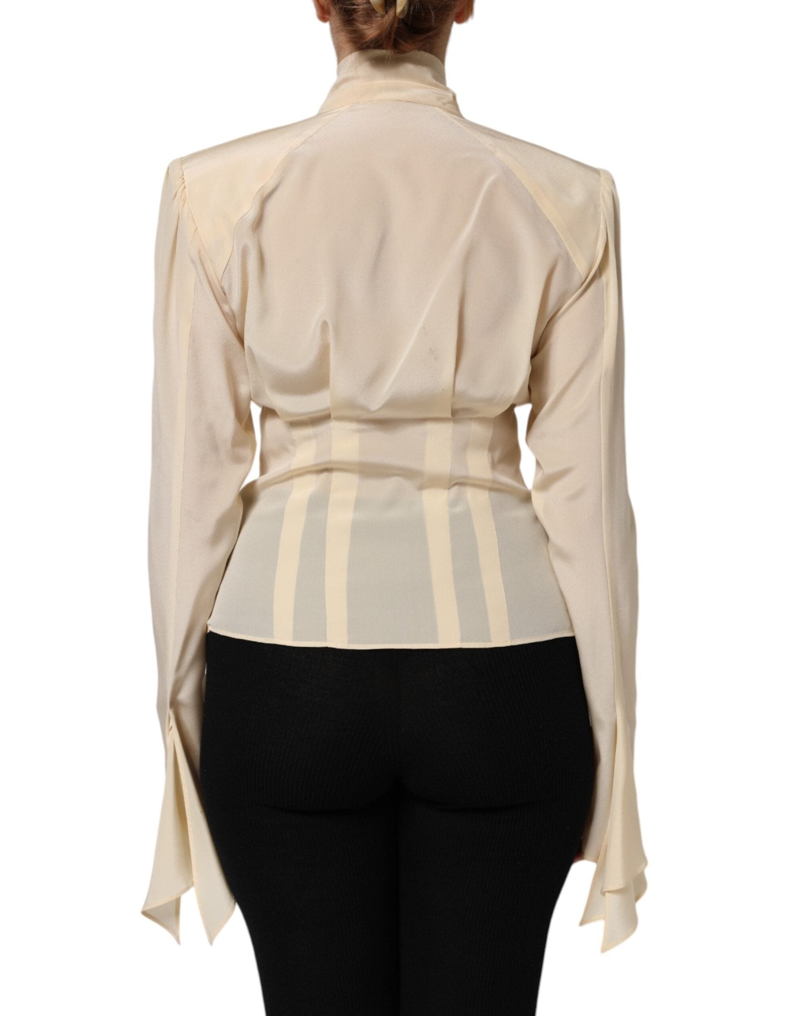 Dolce & Gabbana Light Yellow Silk Ascot Collared Blouse Top - RIMODA