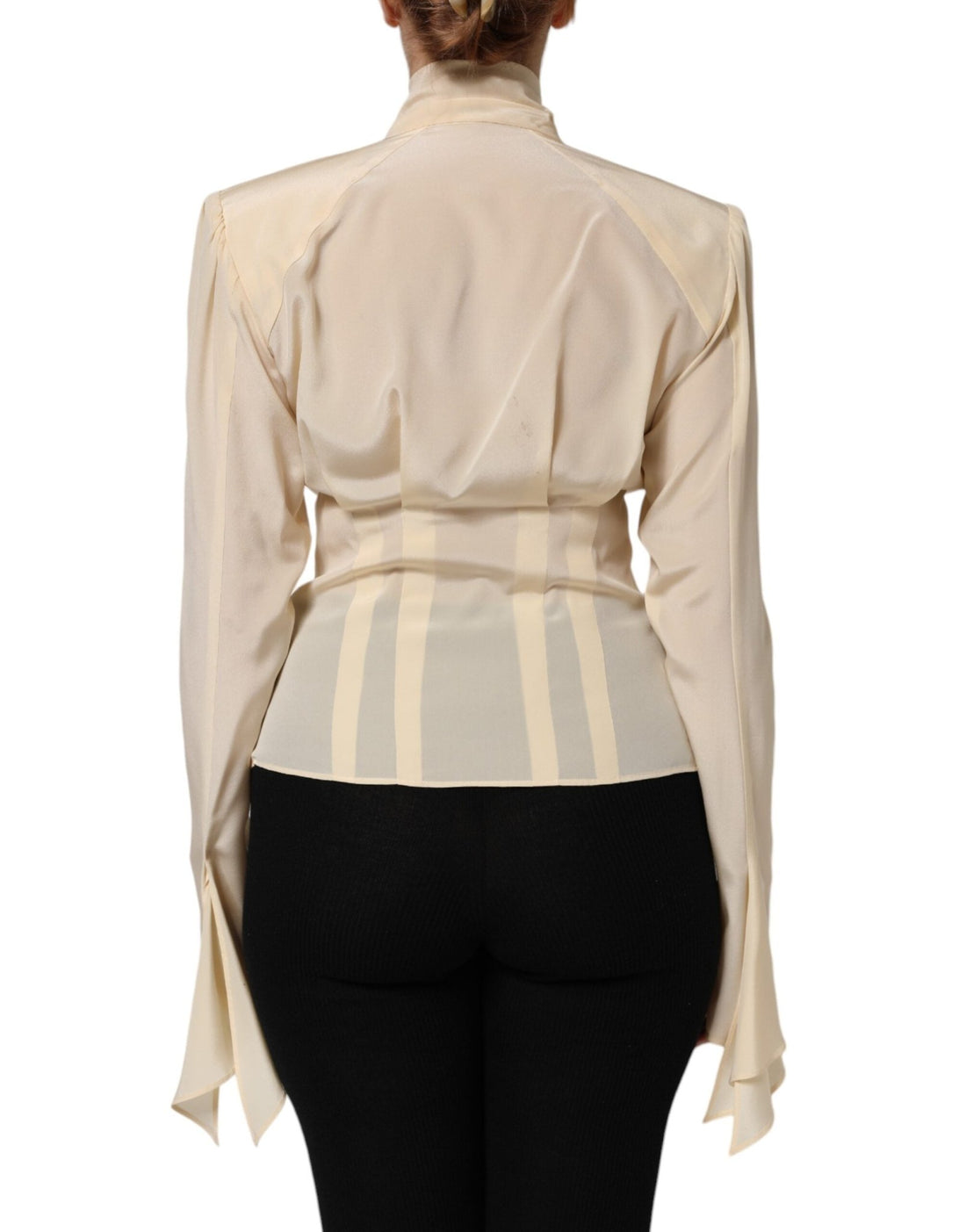 Dolce & Gabbana Light Yellow Silk Ascot Collared Blouse Top - RIMODA