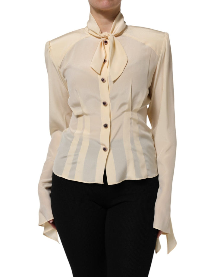 Dolce & Gabbana Light Yellow Silk Ascot Collared Blouse Top - RIMODA