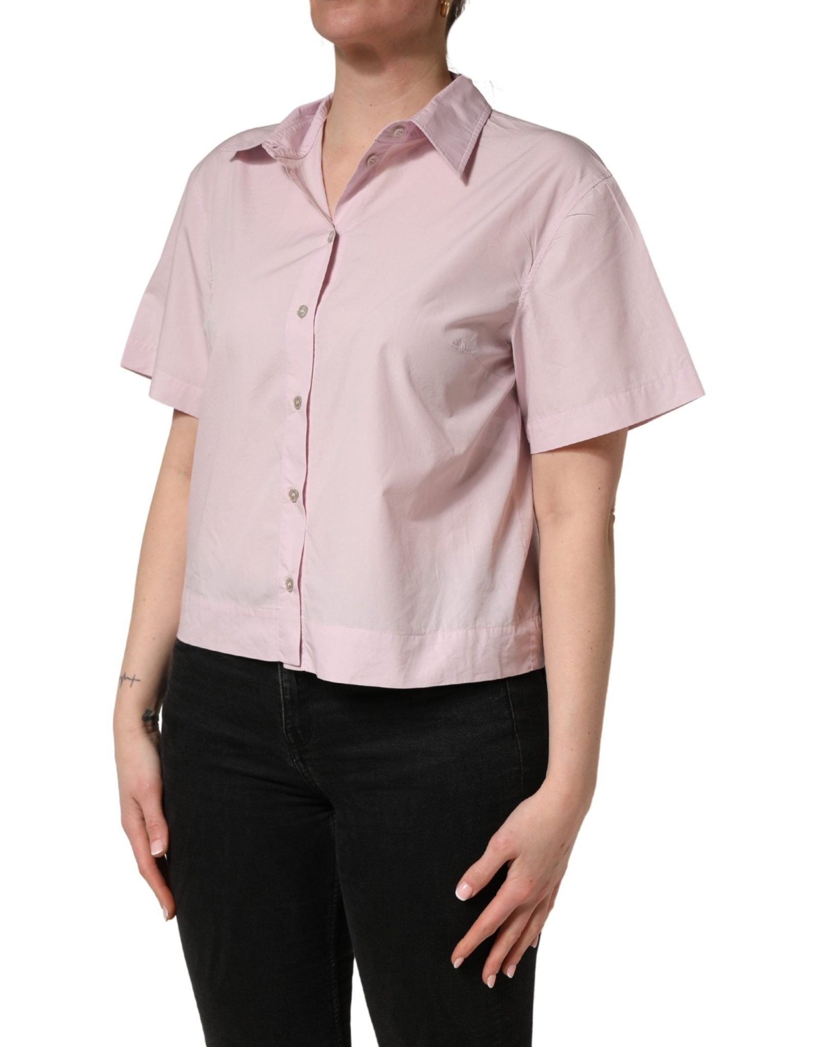 Dolce & Gabbana LightPink Cotton Collared Buttoned Blouse Top - RIMODA