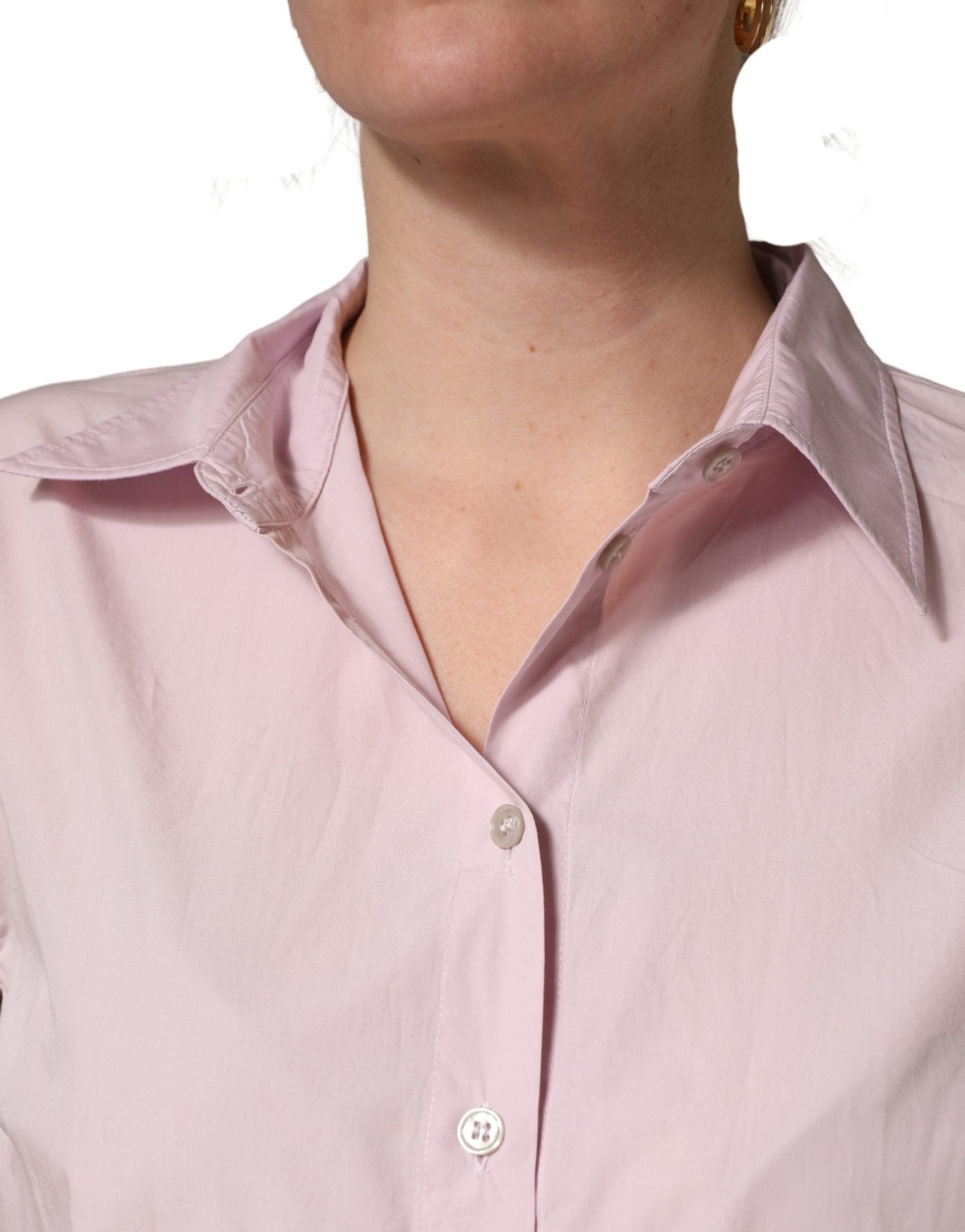 Dolce & Gabbana LightPink Cotton Collared Buttoned Blouse Top - RIMODA