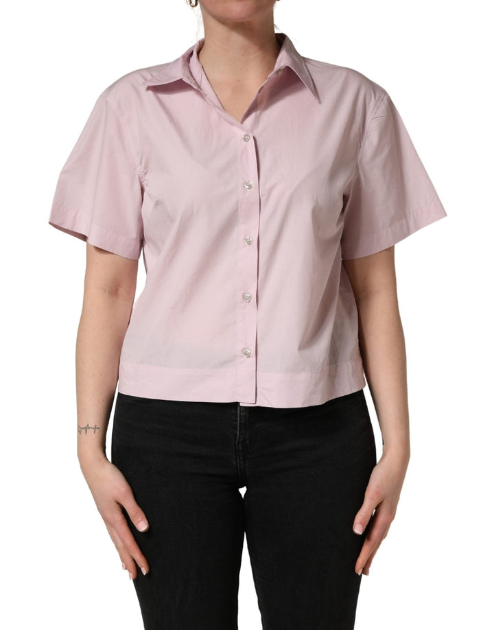 Dolce & Gabbana LightPink Cotton Collared Buttoned Blouse Top - RIMODA