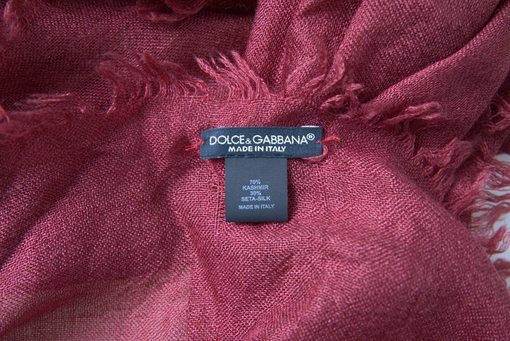 Dolce & Gabbana Maroon Cashmere Knit Wrap Shawl Fringe Scarf - RIMODA