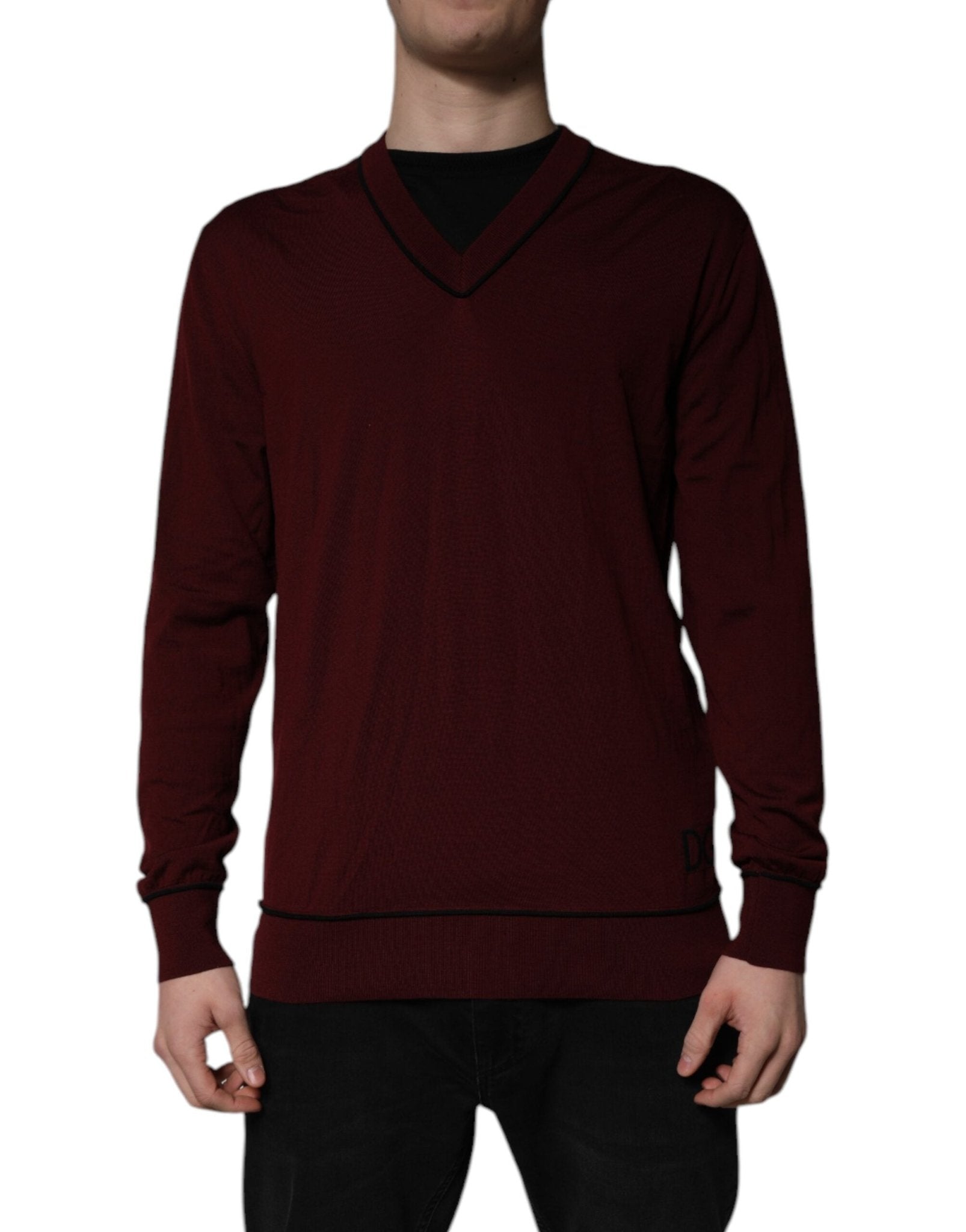 Dolce & Gabbana Maroon Cashmere V-neck Men Pullover Sweater - RIMODA