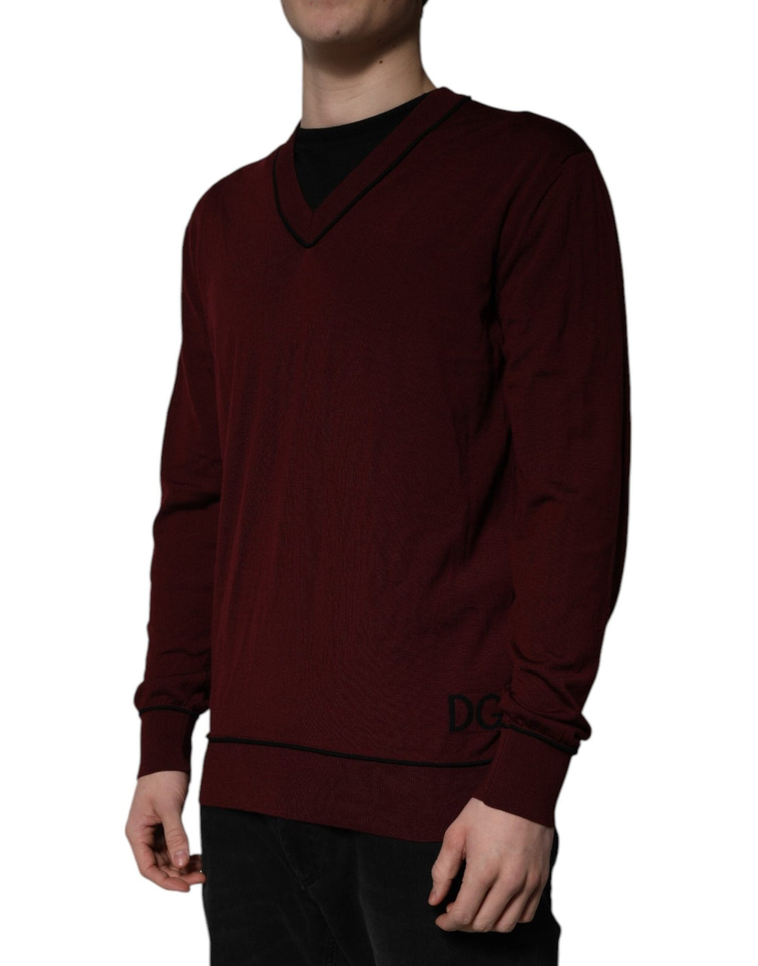 Dolce & Gabbana Maroon Cashmere V-neck Men Pullover Sweater - RIMODA