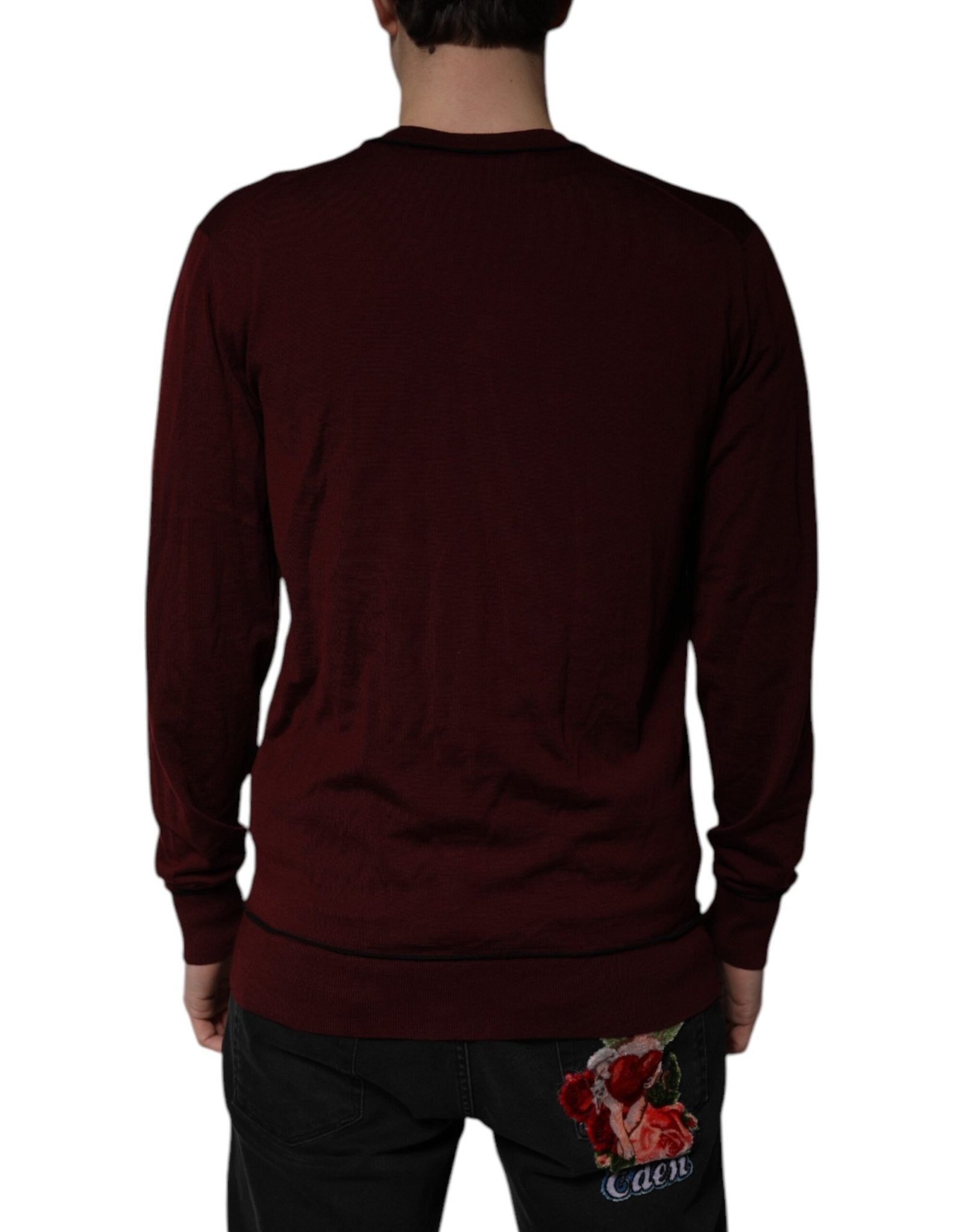 Dolce & Gabbana Maroon Cashmere V-neck Men Pullover Sweater - RIMODA