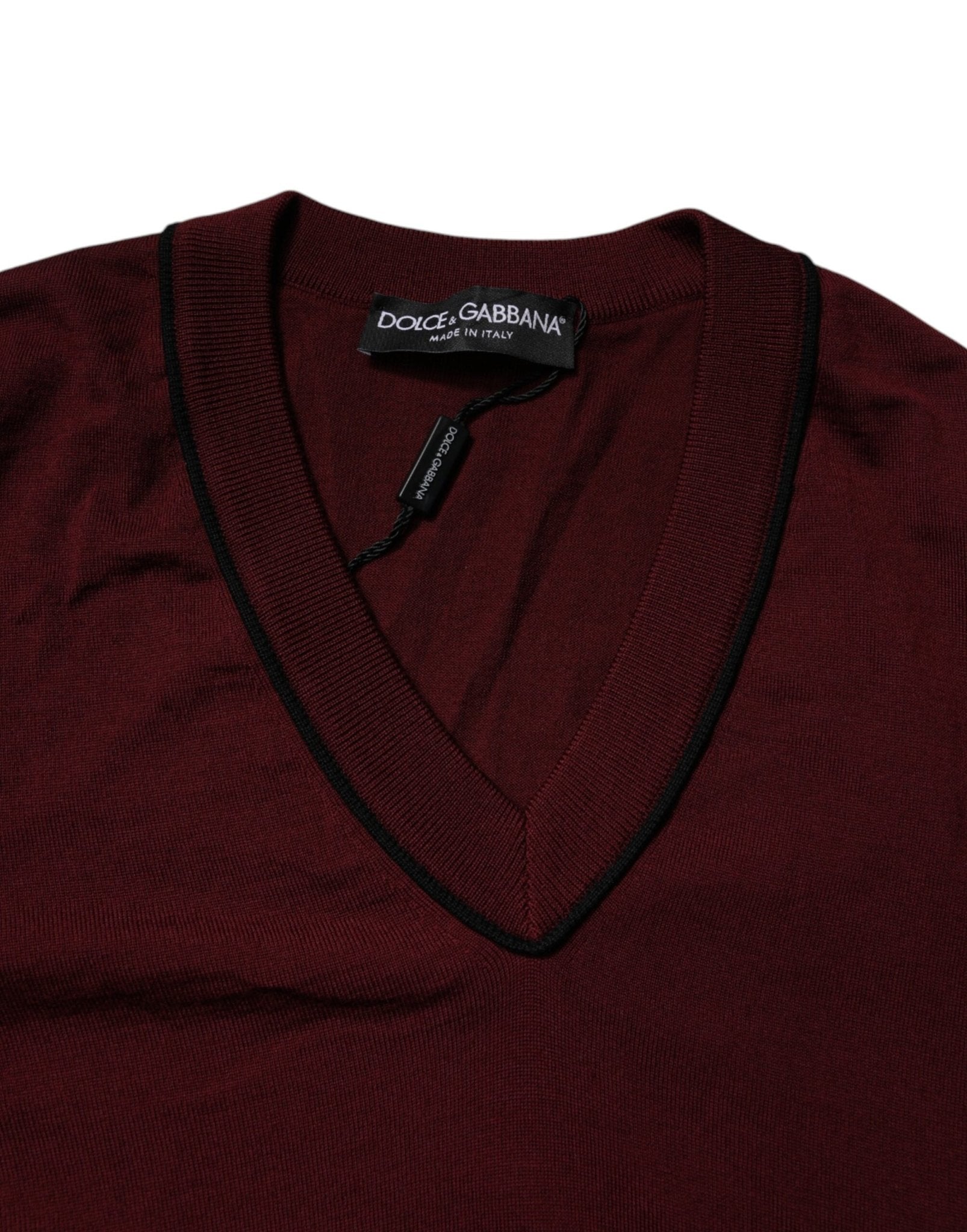 Dolce & Gabbana Maroon Cashmere V-neck Men Pullover Sweater - RIMODA