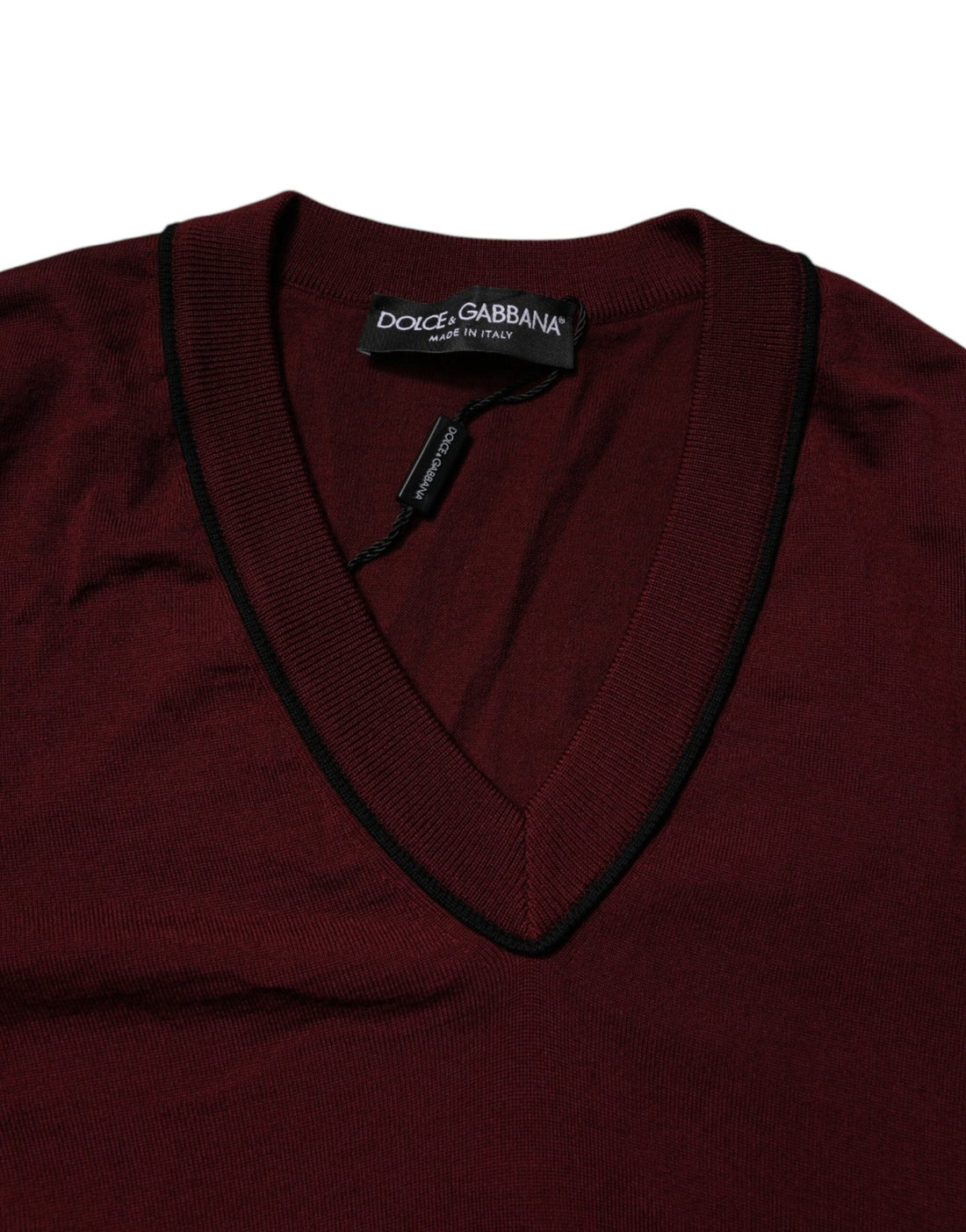 Dolce & Gabbana Maroon Cashmere V-neck Men Pullover Sweater - RIMODA
