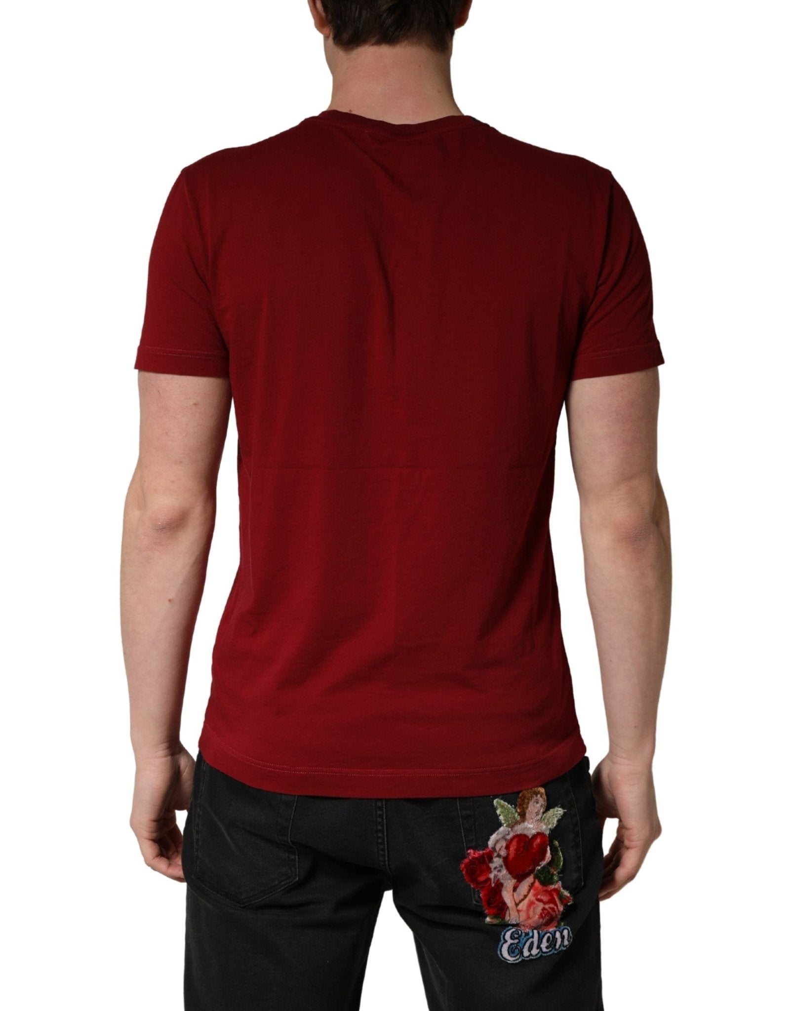 Dolce & Gabbana Maroon Cotton Crew Neck Short Sleeves T-shirt - RIMODA