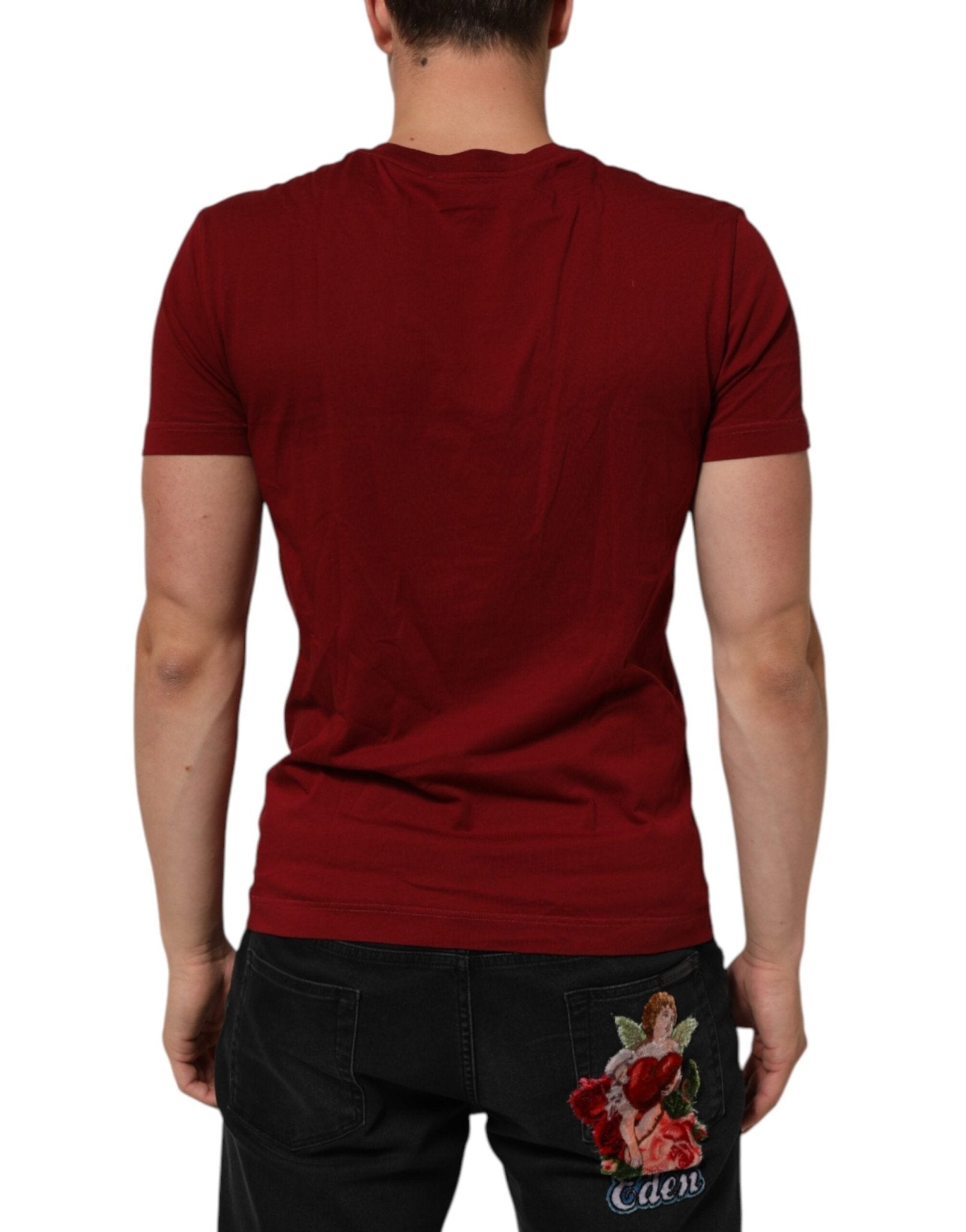Dolce & Gabbana Maroon Cotton Crew Neck Short Sleeves T-Shirt - RIMODA