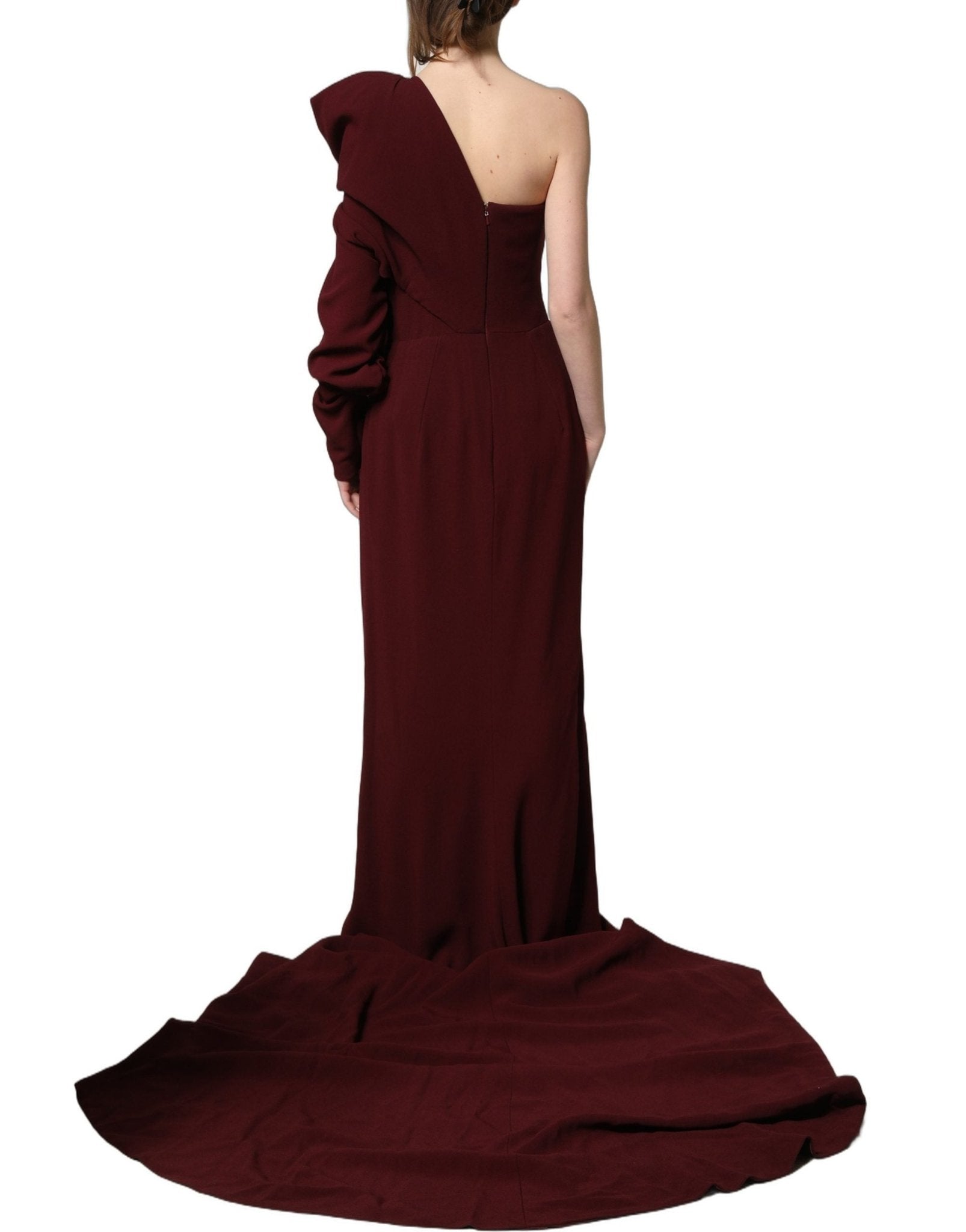 Dolce & Gabbana Maroon Crystal One Shoulder EveningGown Dress - RIMODA
