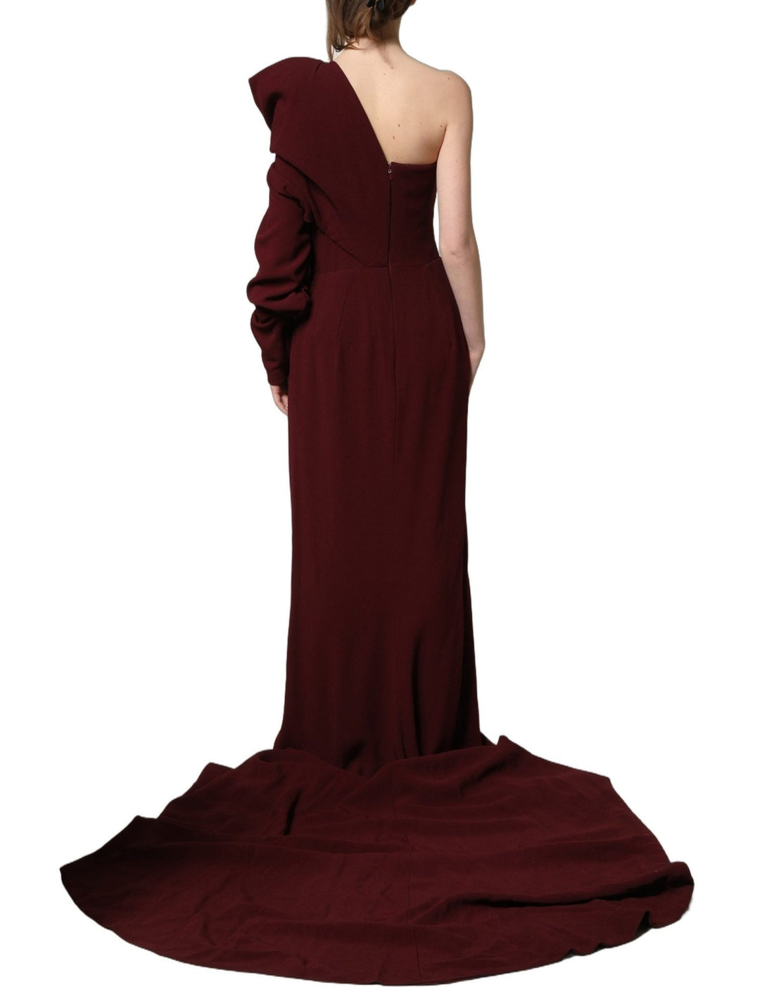 Dolce & Gabbana Maroon Crystal One Shoulder EveningGown Dress - RIMODA