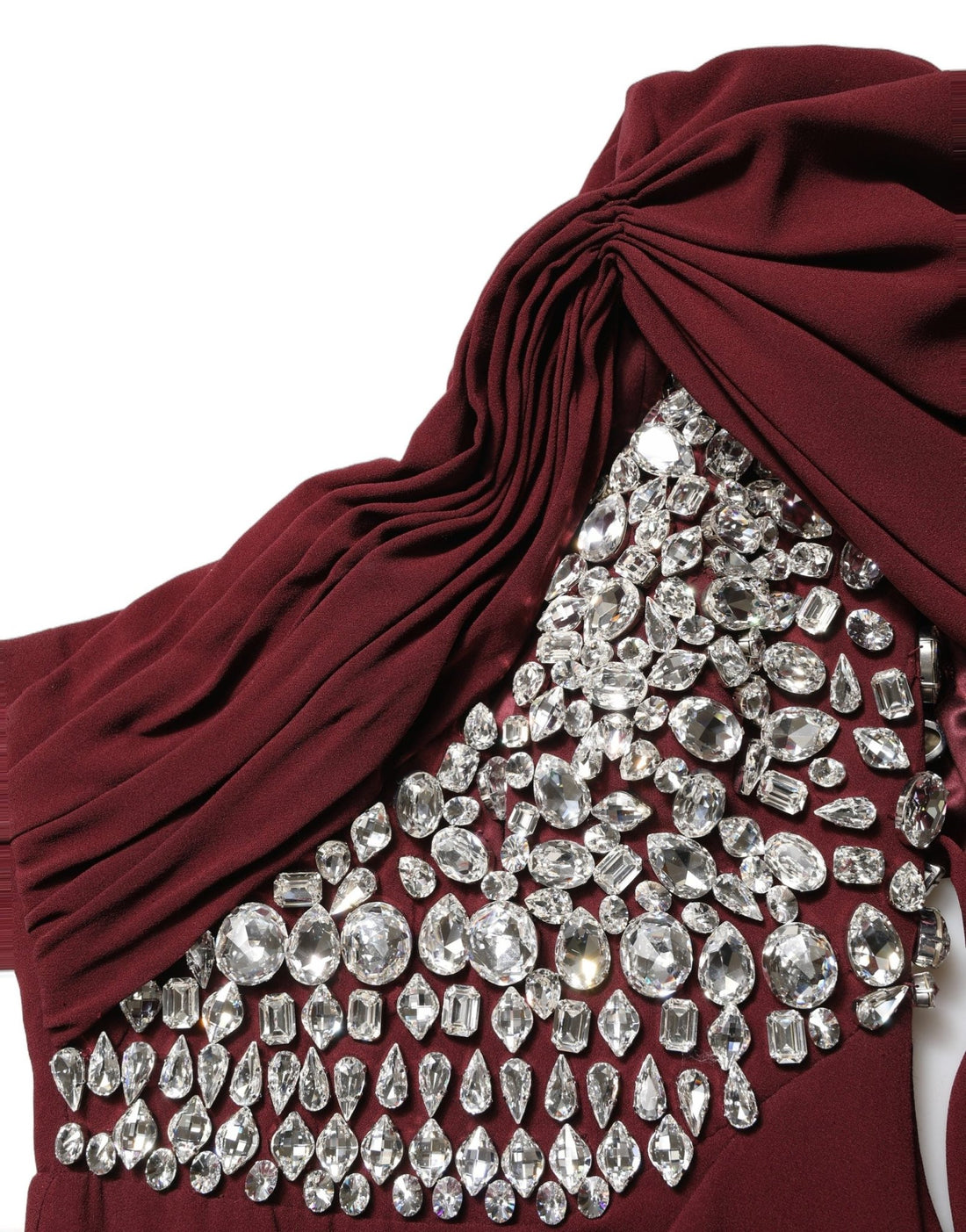 Dolce & Gabbana Maroon Crystal One Shoulder EveningGown Dress - RIMODA