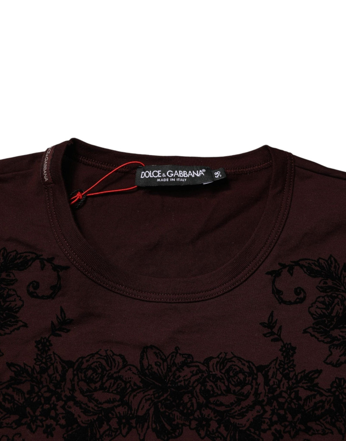 Dolce & Gabbana Maroon DG Crown Floral Crewneck Men T-shirt - RIMODA