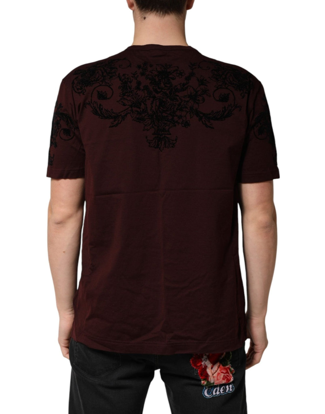 Dolce & Gabbana Maroon DG Crown Floral Crewneck Men T-shirt - RIMODA