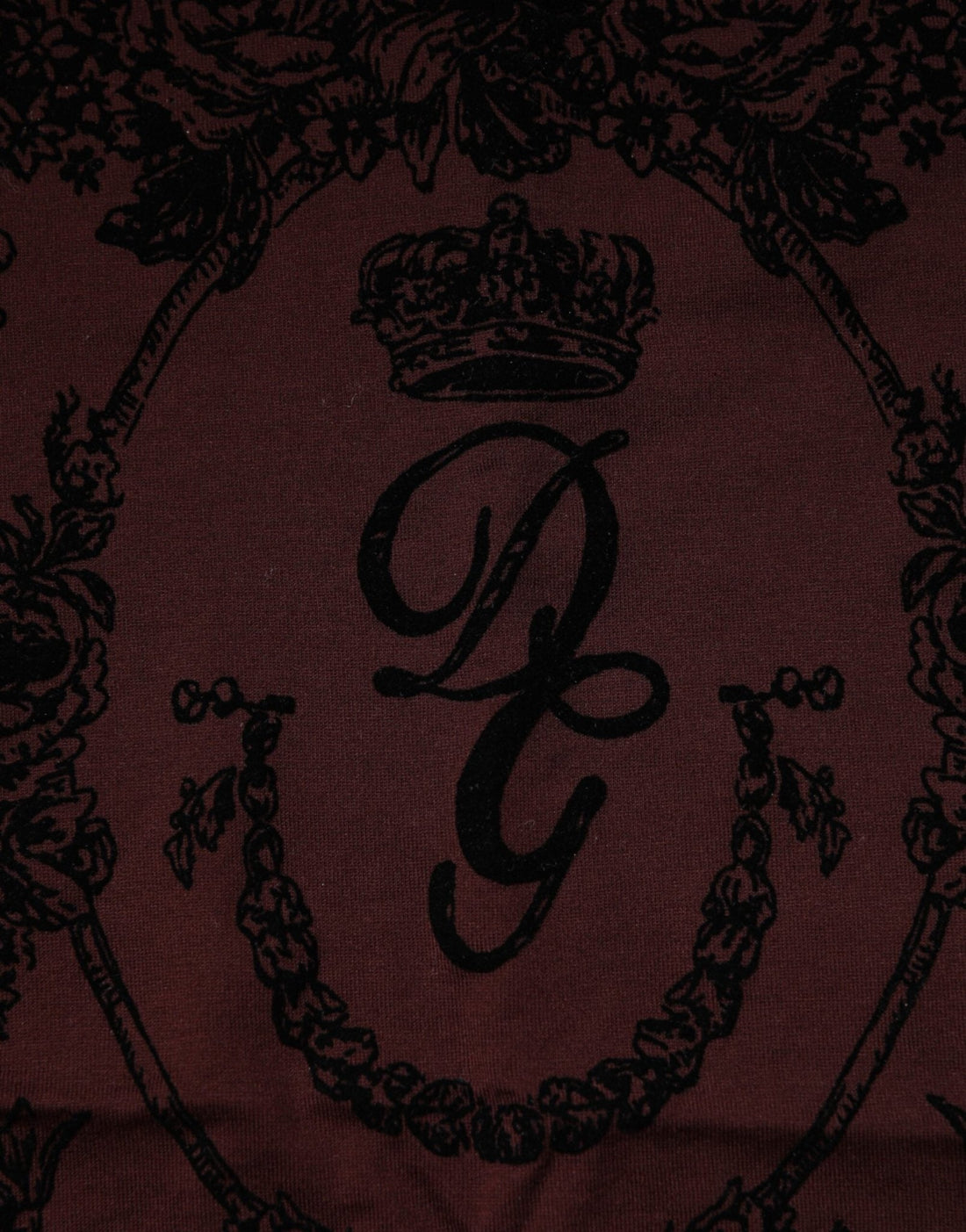 Dolce & Gabbana Maroon DG Crown Floral Crewneck Men T-shirt - RIMODA