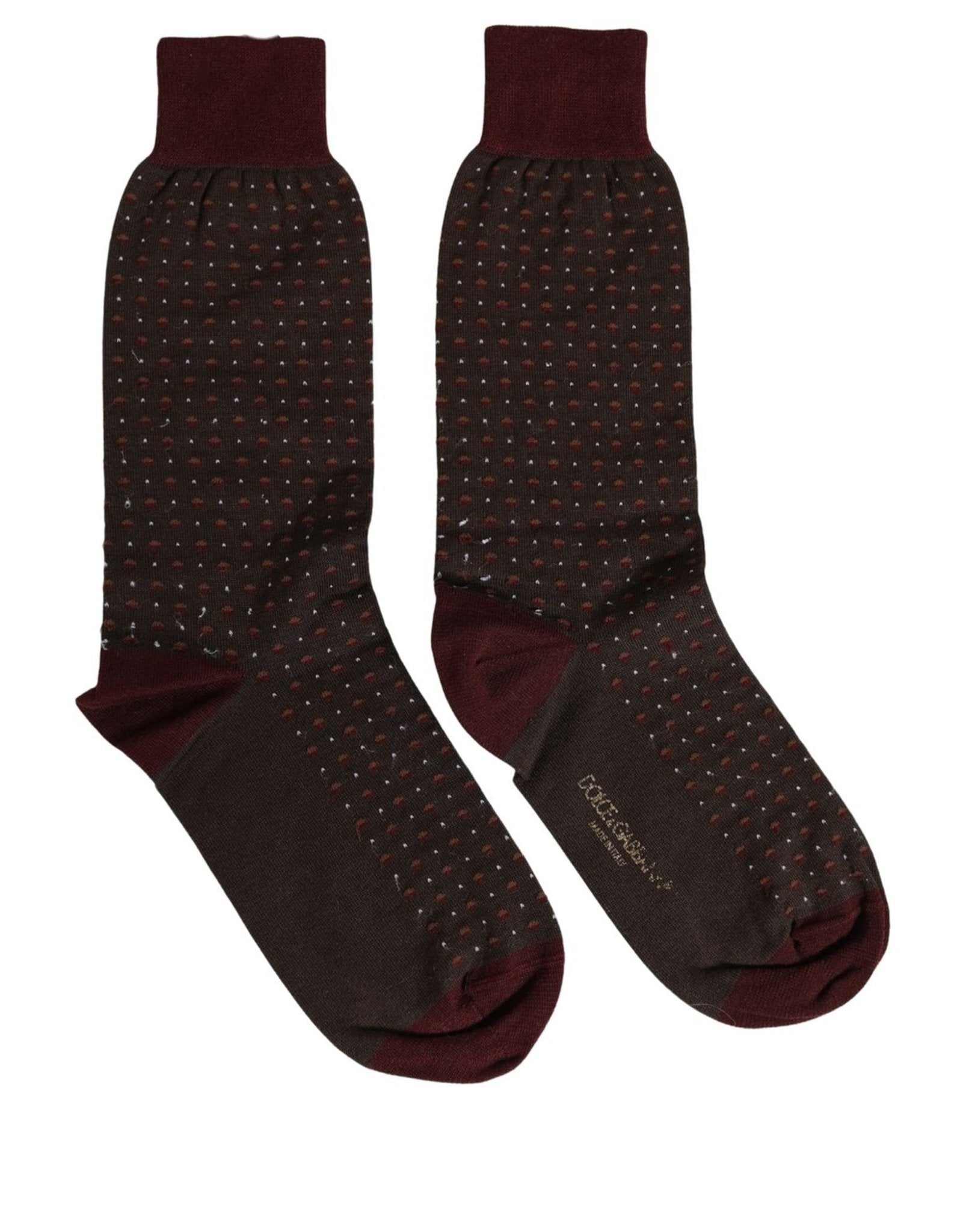 Dolce & Gabbana Maroon Dotted Wool Over The Calf Accessory Socks - RIMODA