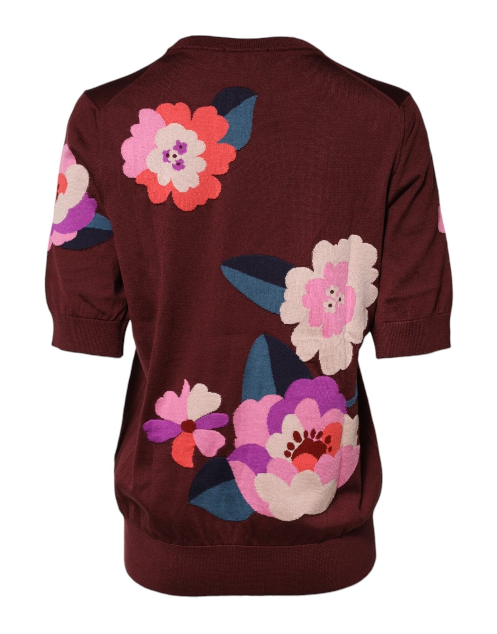 Dolce & Gabbana Maroon Floral Silk Crew Neck Blouse Top - RIMODA