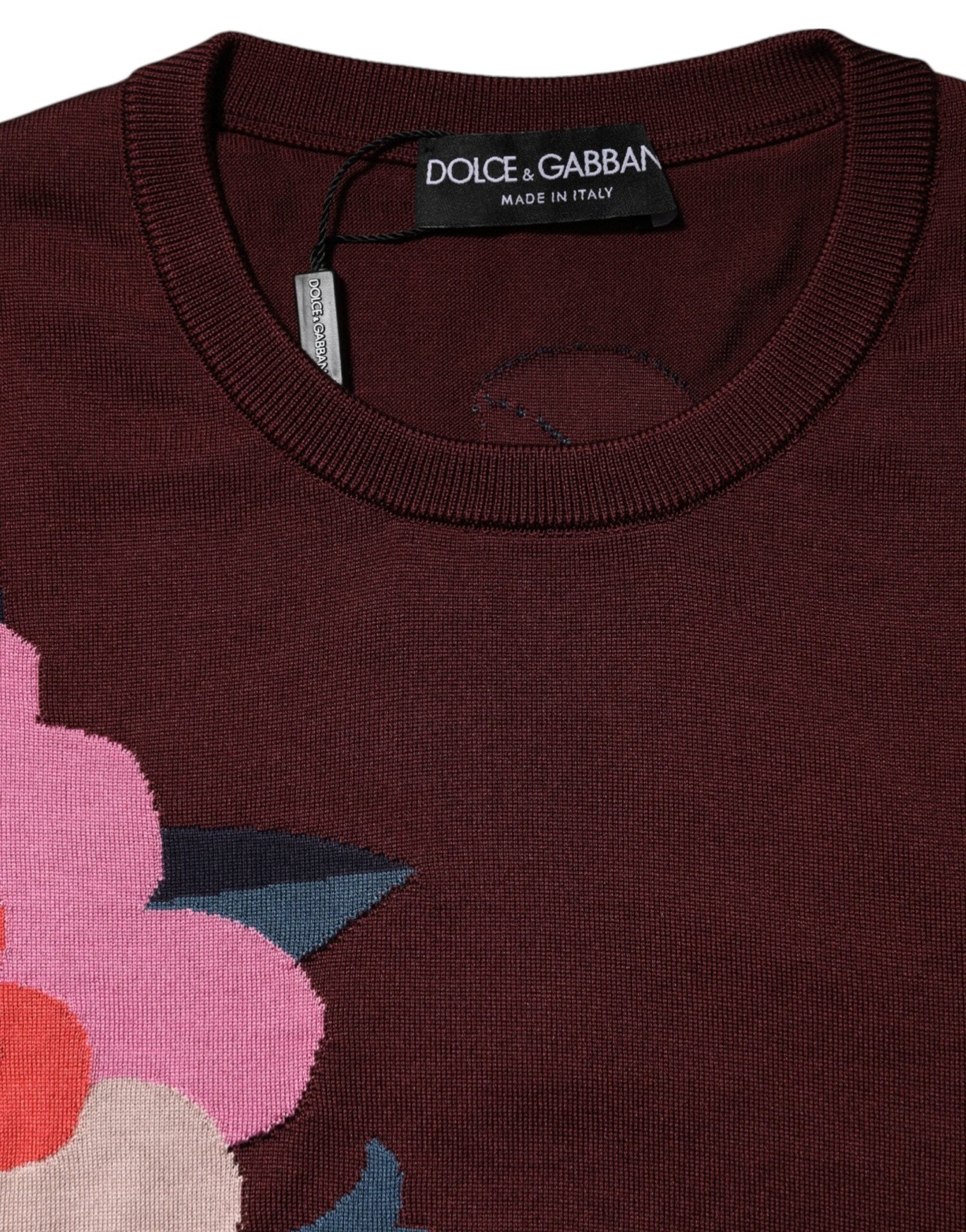 Dolce & Gabbana Maroon Floral Silk Crew Neck Blouse Top - RIMODA