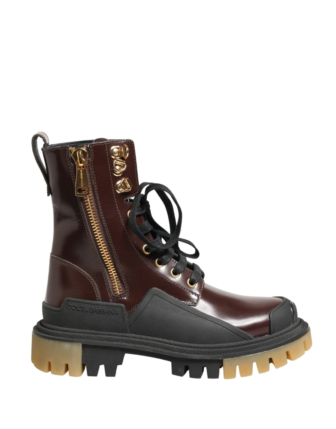Dolce & Gabbana Maroon Leather Lace Up Biker Boots Shoes - RIMODA